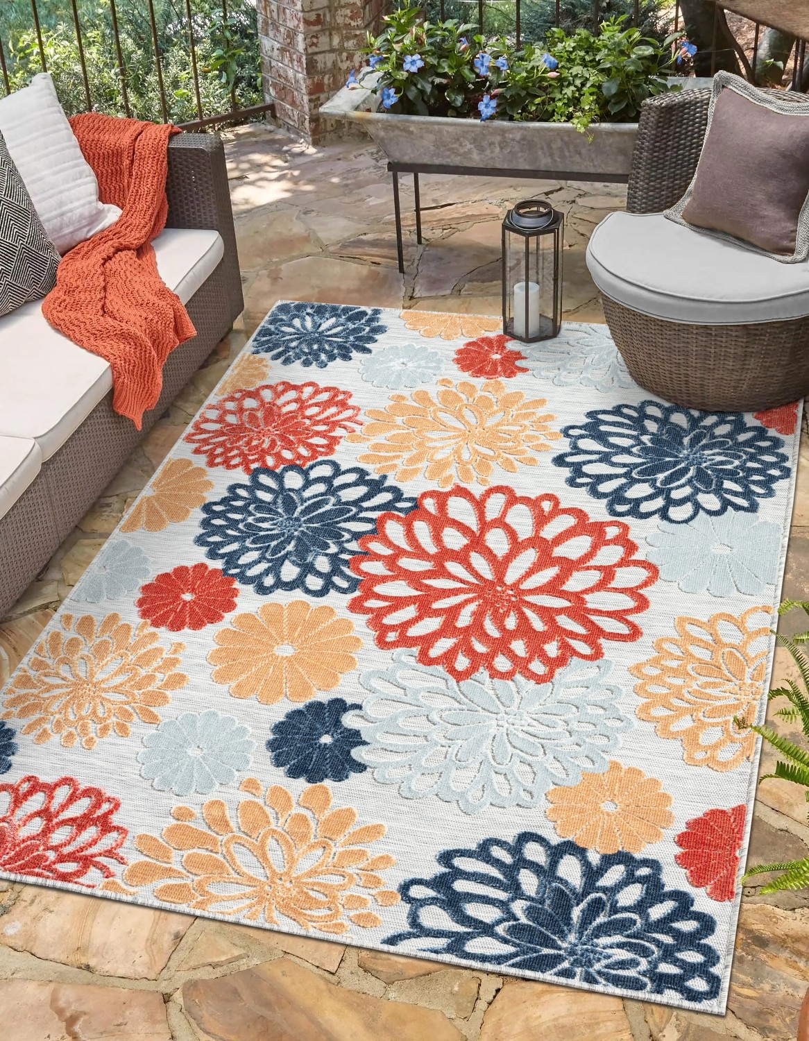 Image of Myflair Möbel & Accessoires Teppich "Bloom, LAGERRÄUMUNG" rechteckig 8 mm Höhe Blumen Motiv, Hoch-Tief Effekt, Outdoor geeignet, Balkon, Terrasse