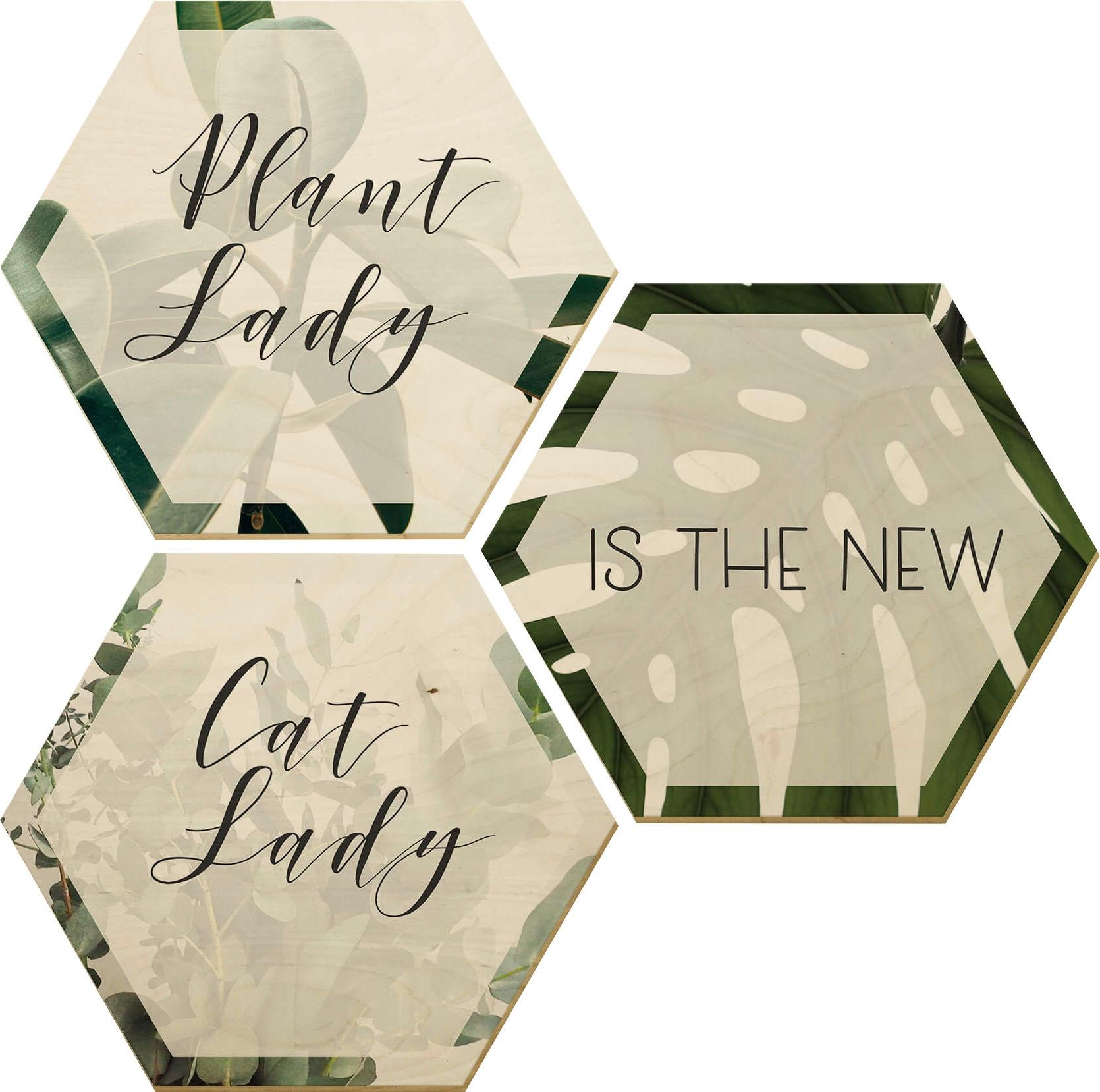 Holzbild »Plantlady is the new Catlady«, Schriftzug, (Set, Dekoratives Bild),...