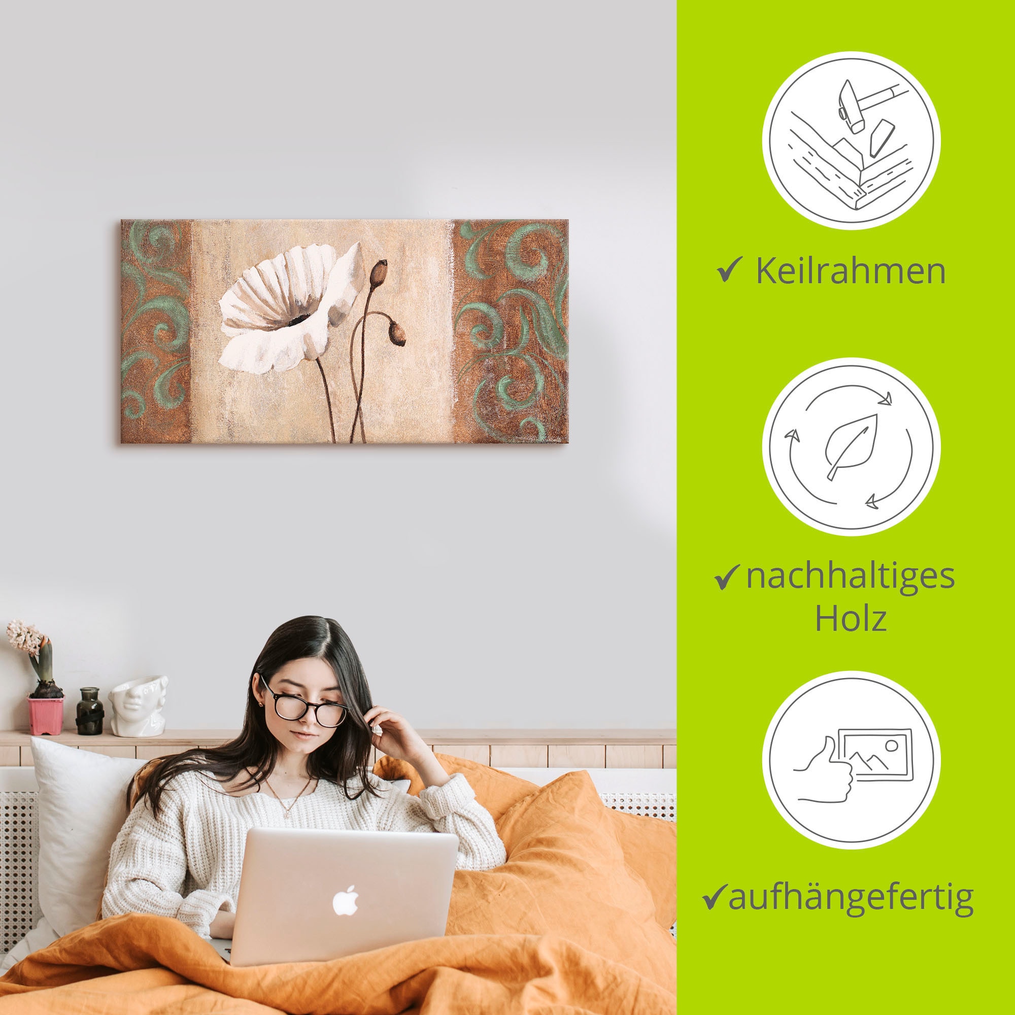 Artland Wandbild »Mohnblumen mit Ornamenten«, Blumen, (1 St.), als Leinwandbild, Poster in verschied. Grössen