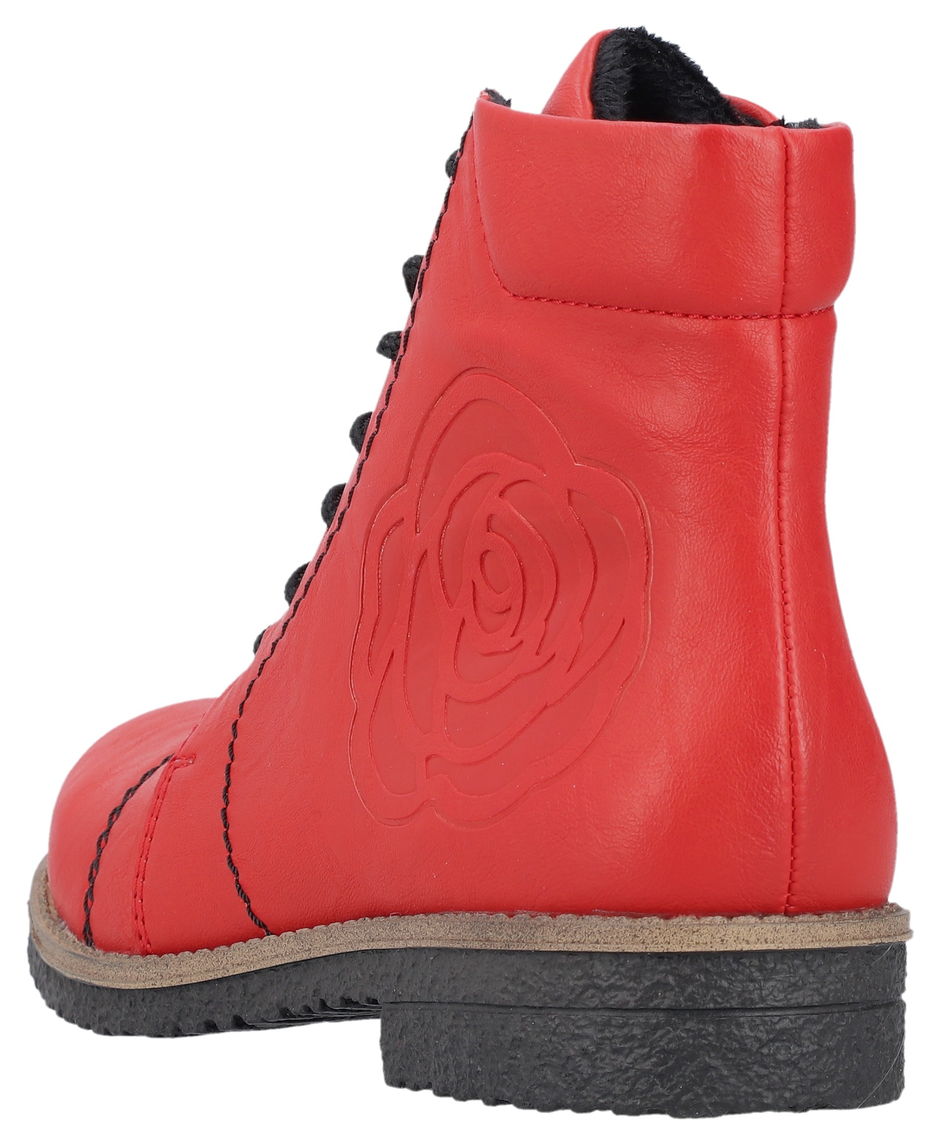 Rieker Schnürstiefelette, Schnürboots, Reissverschluss-Stiefelette, Blockabsatz, Rosenmuster
