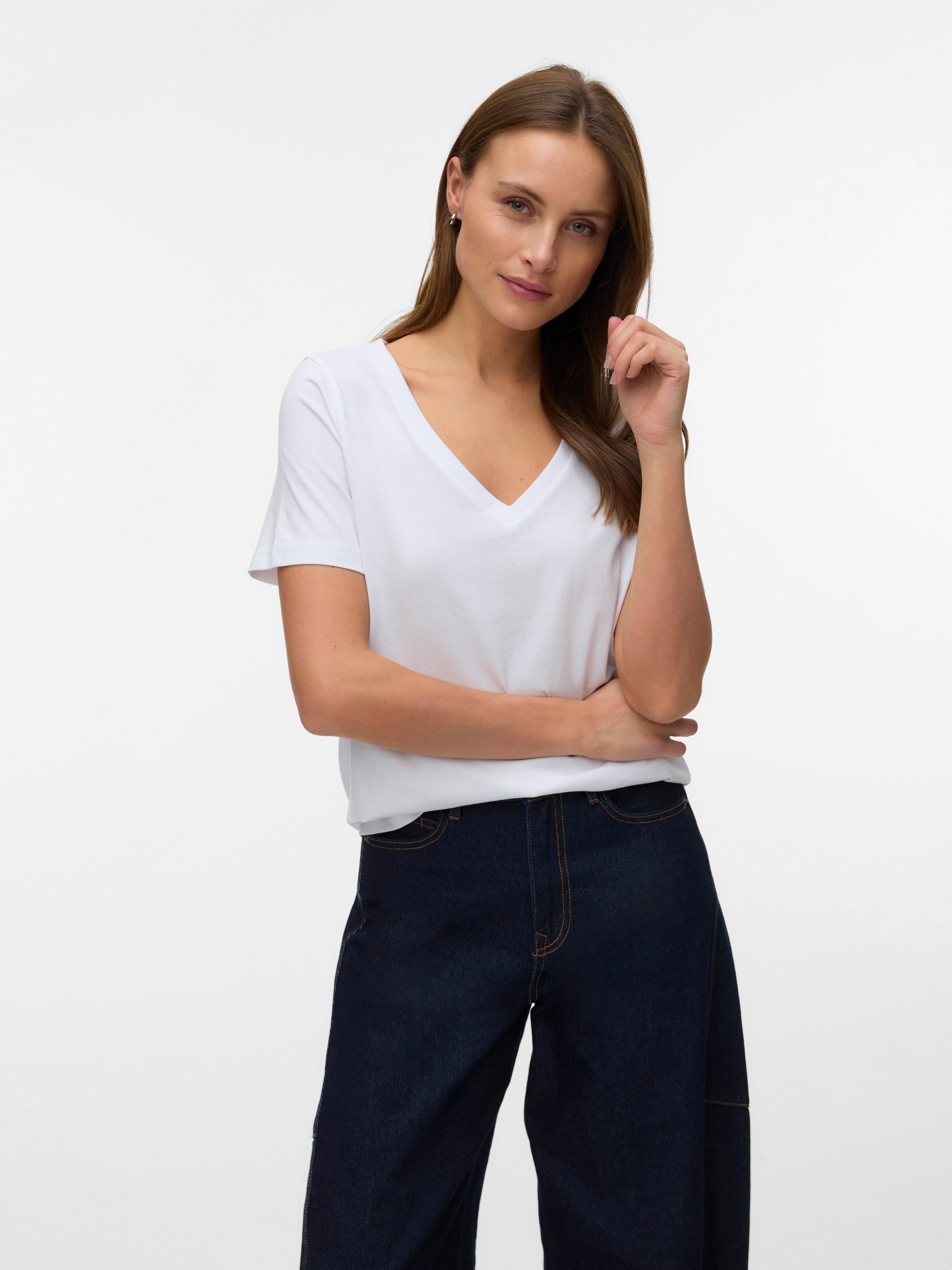 Image of Vero Moda Kurzarmshirt "VMPAULINA SS V-NECK T-SHIRT JRS NOOS" Baumwolle
