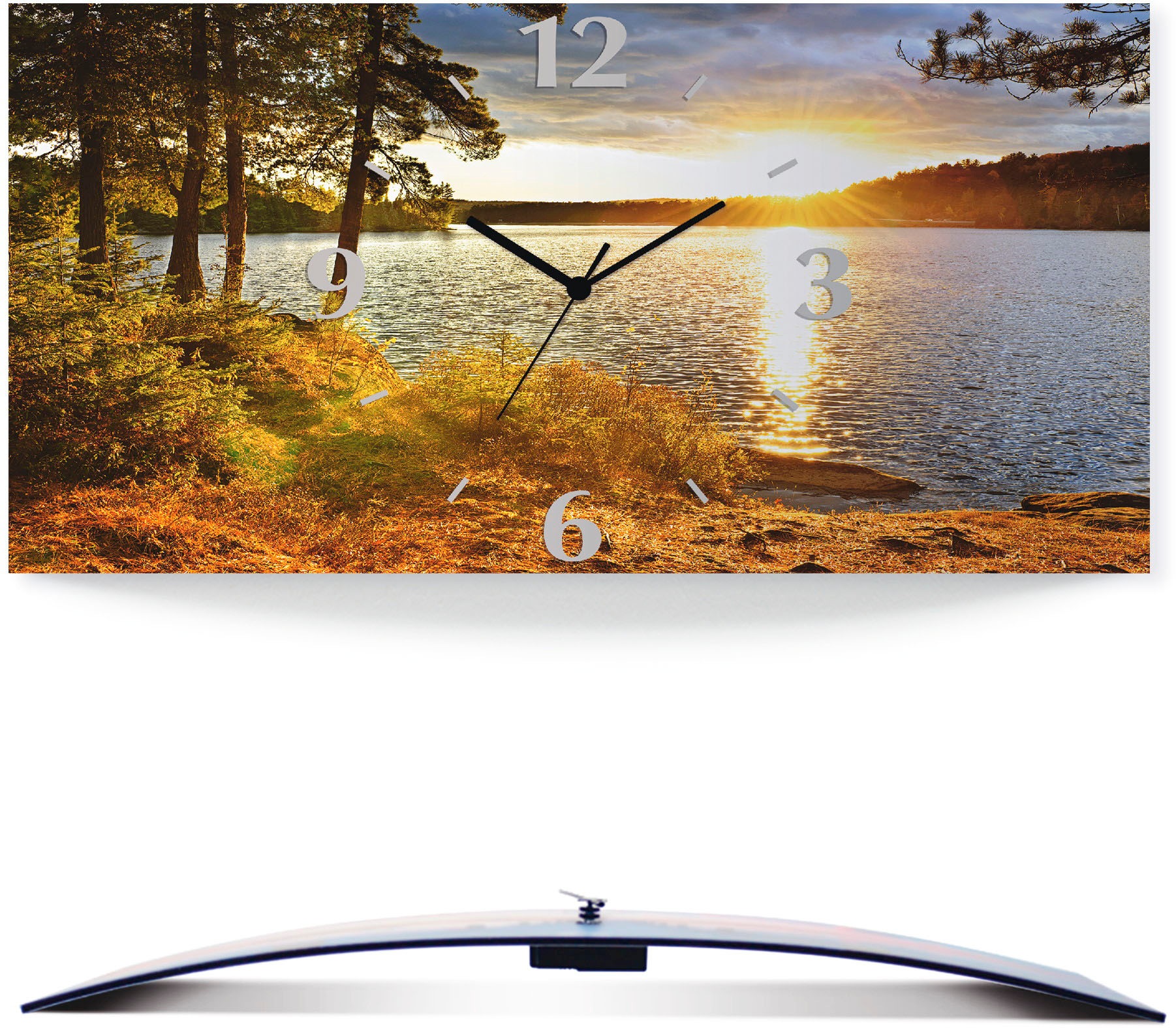 Image of Artland Wanduhr »Sonnenuntergang über See Algonquin Park«, 3D Optik gebogen, lautlos, ohne Tickgeräusche, nicht tickend, geräuschlos - wählbar: Funkuhr o. Quarzuhr, moderne Uhr für Wohnzimmer, Küche etc. - Stil: modern bei Ackermann Versand Schweiz