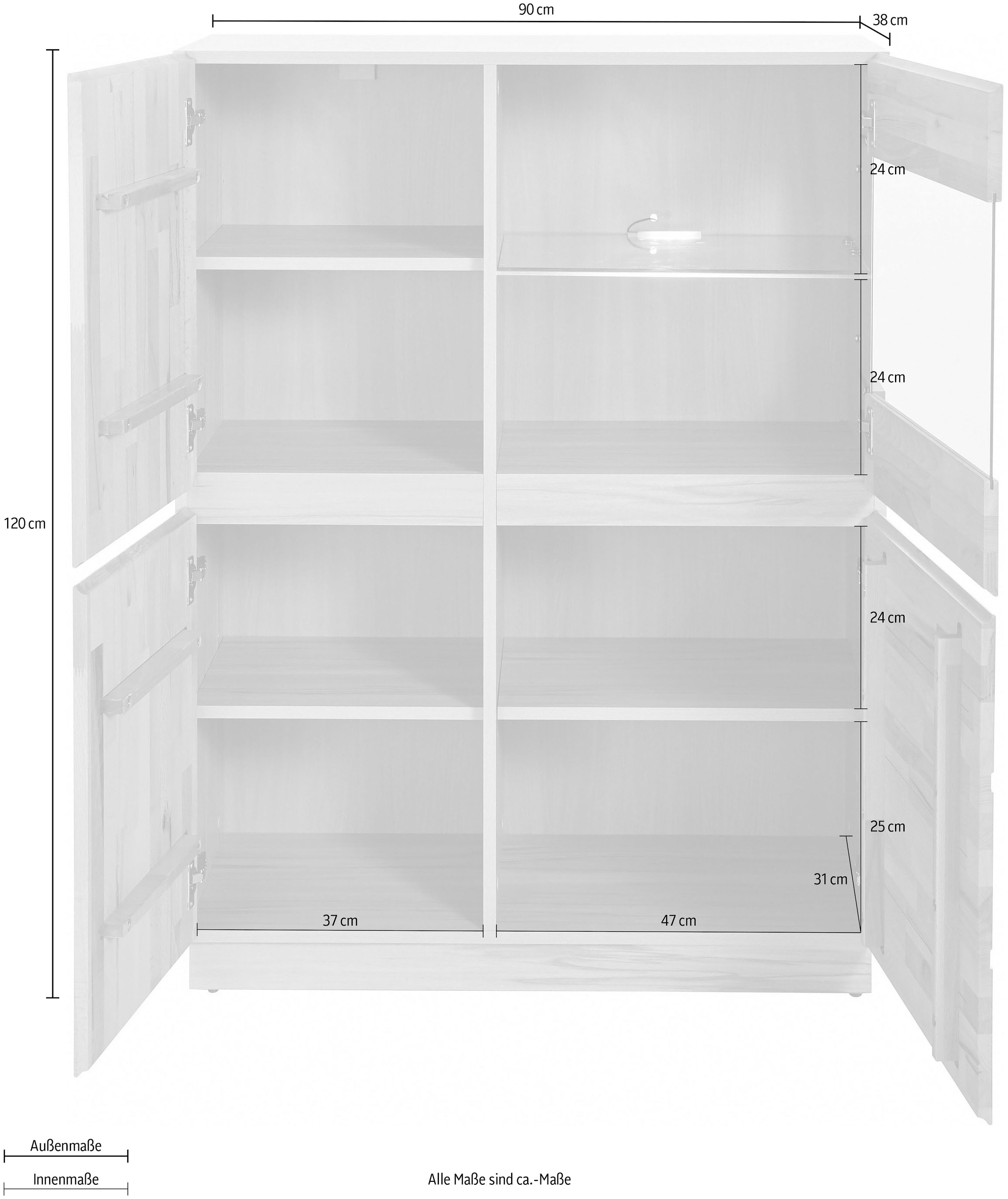 Home affaire Highboard »Laima«, Vitrine, Höhe 120 cm, teilmassiv, FSC®-zertifiziert