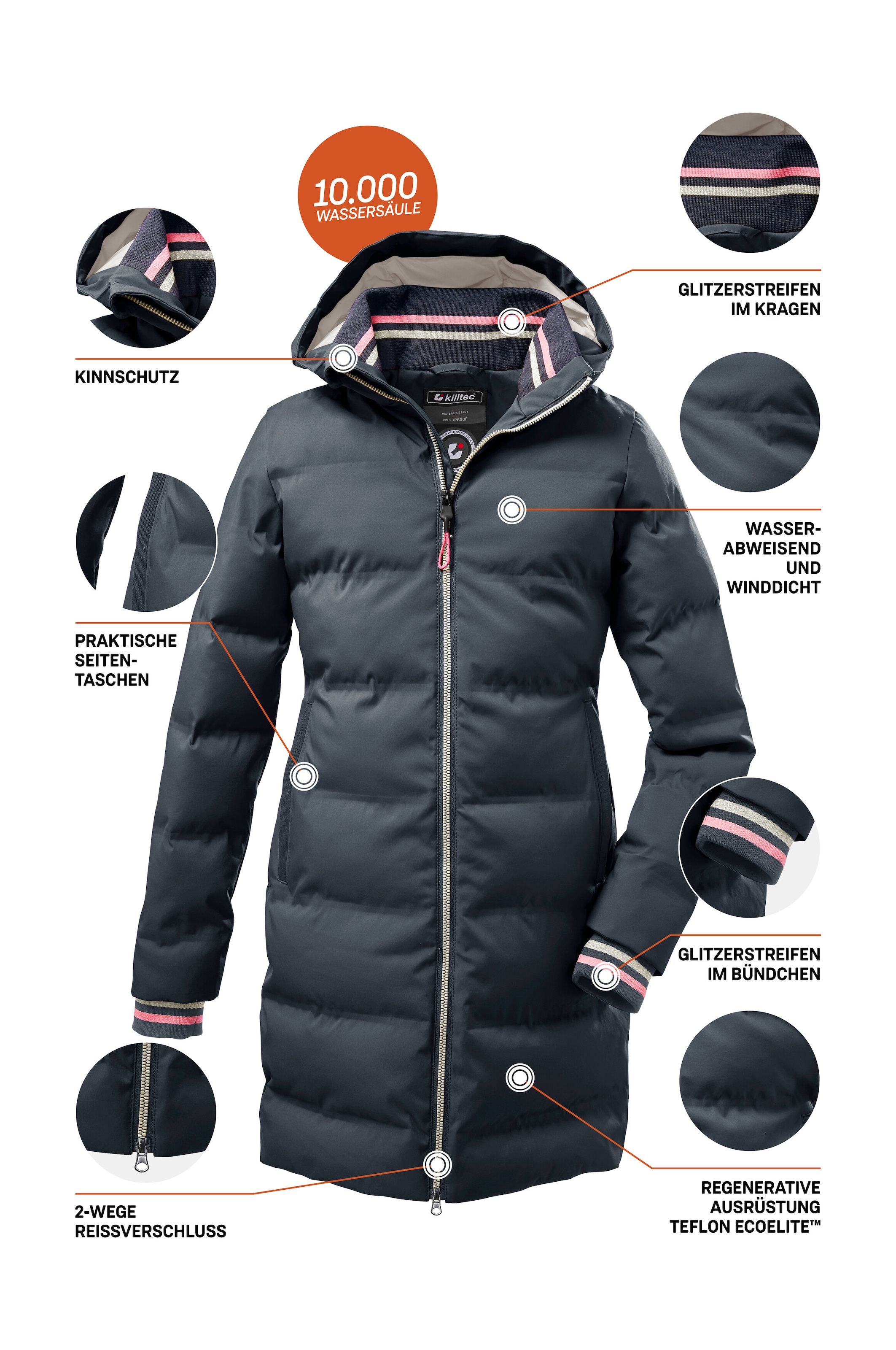 Killtec Manteau matelassé »KOW 33 GRLS QLTD CT« winddicht, wasserabweisend, atmungsaktiv, 2-Wege-Reissverschluss