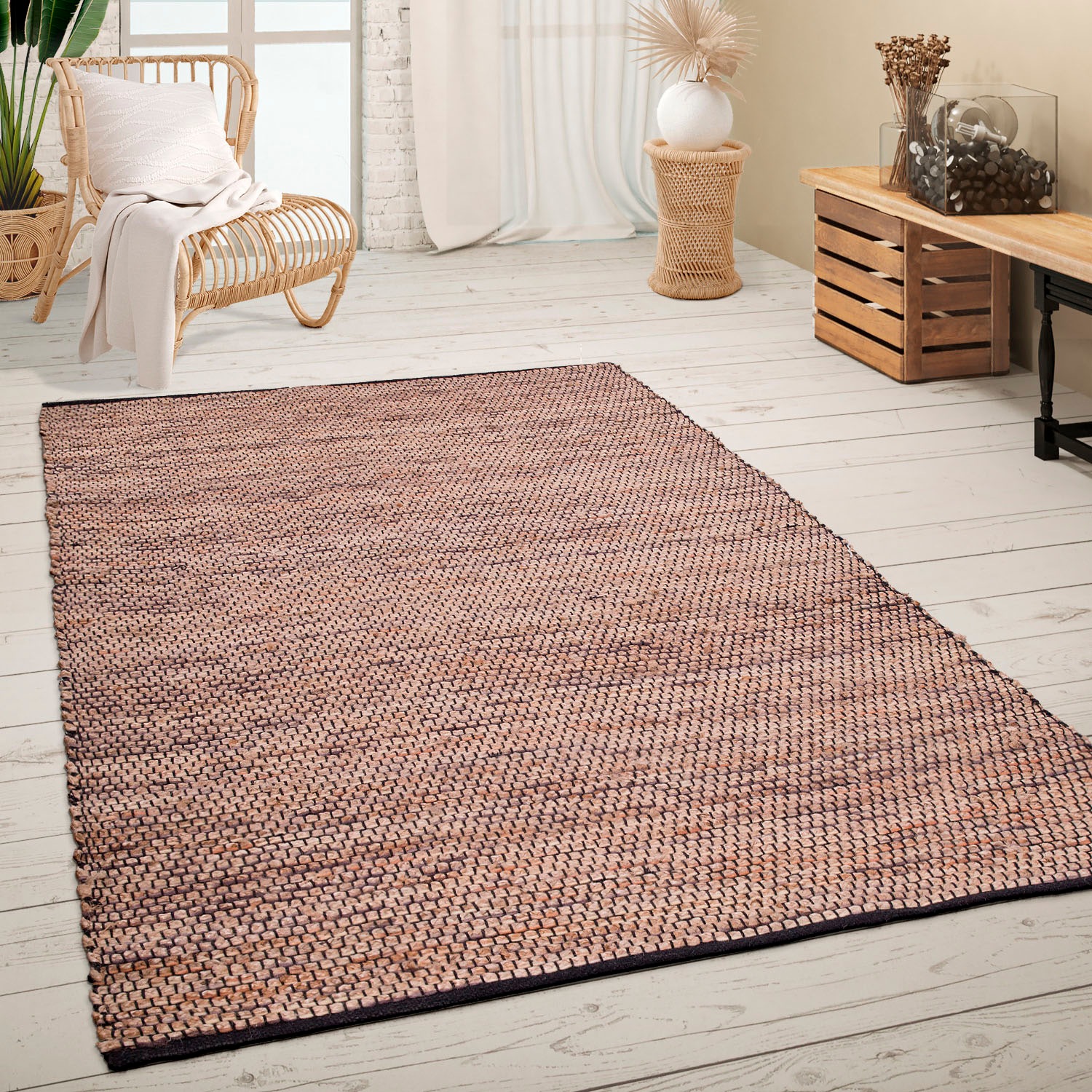 Paco Home Teppich »Odense 684«, rechteckig, 13 mm Höhe, handgewebter Wendeteppich, Jute & Wolle, meliert, Wohnzimmer