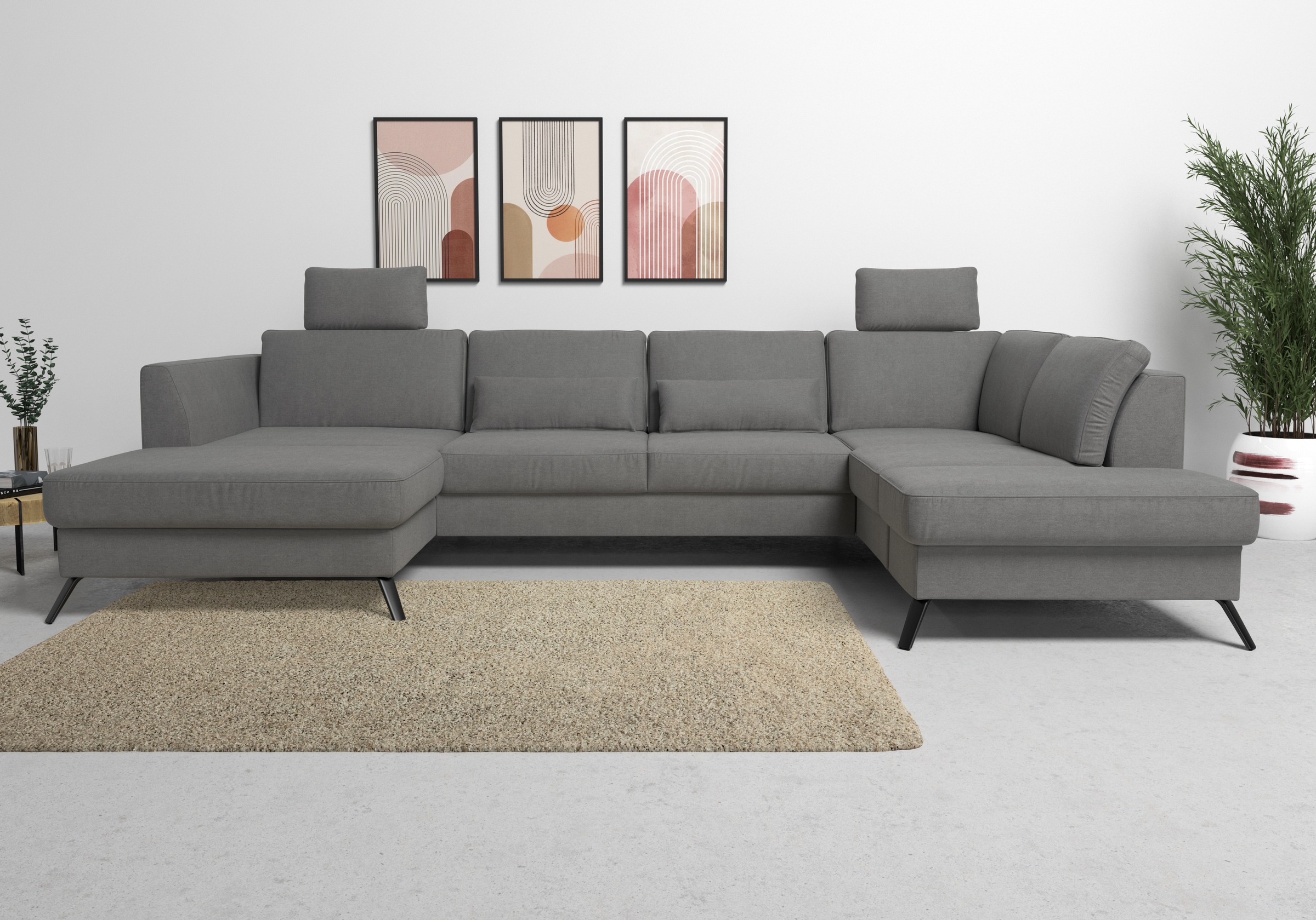 sit&more Wohnlandschaft »Olsen U-Form«, inklusive Sitztiefenverstellung, wahlweise mit Bettfunktion, 15cm hoch