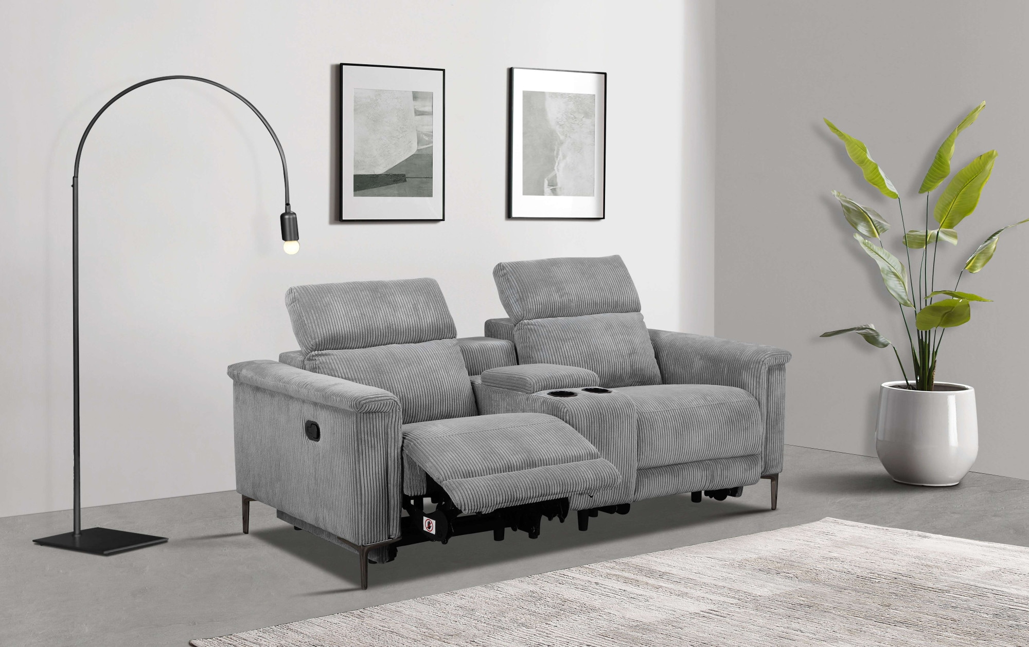 Home affaire 2-places »Lund in Cord, 2er-Kinosofa, TV-Sessel, Multimedia-Sofa, USB-A,« m. elektrischer o. manueller Relaxfunktion, Getränkehalter u. Staufach