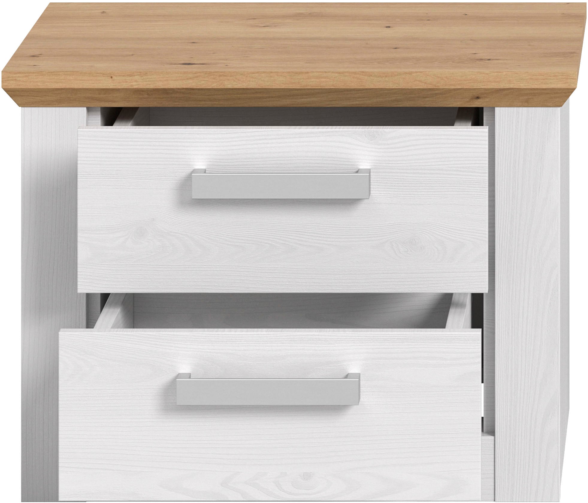 Home affaire Table de nuit »COSENZA, Breite 54cm, in Landhausoptik« Inclus 2 tiroirs à sortie totale,  table de nuit, chevet, commode, Nako, table d'appoint