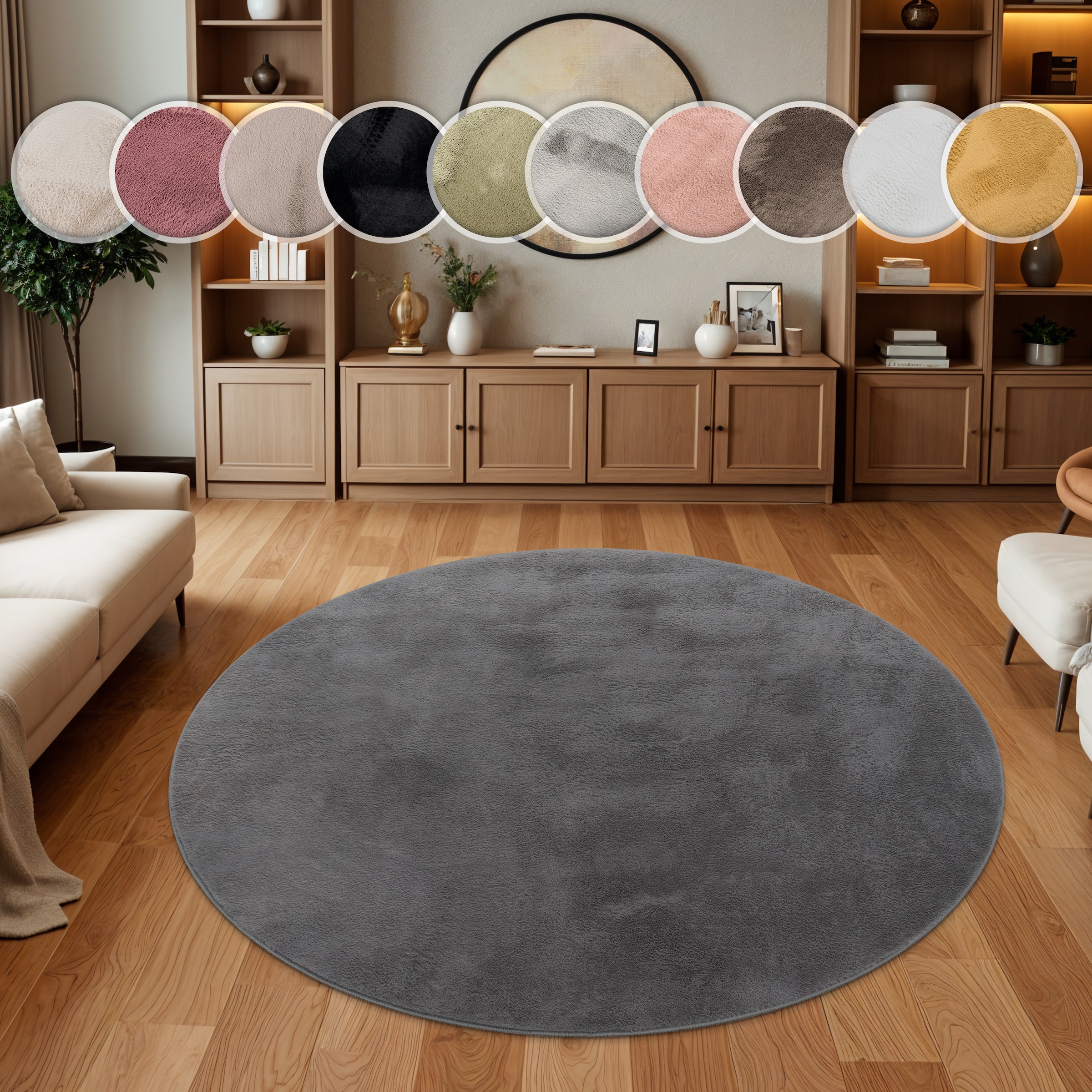 Paco Home Tapis en fourrure »Kunstfell Soft 380« Rond 14 mm Höhe Langflor, Kuschelteppich - besonders weich, Uni-Farben