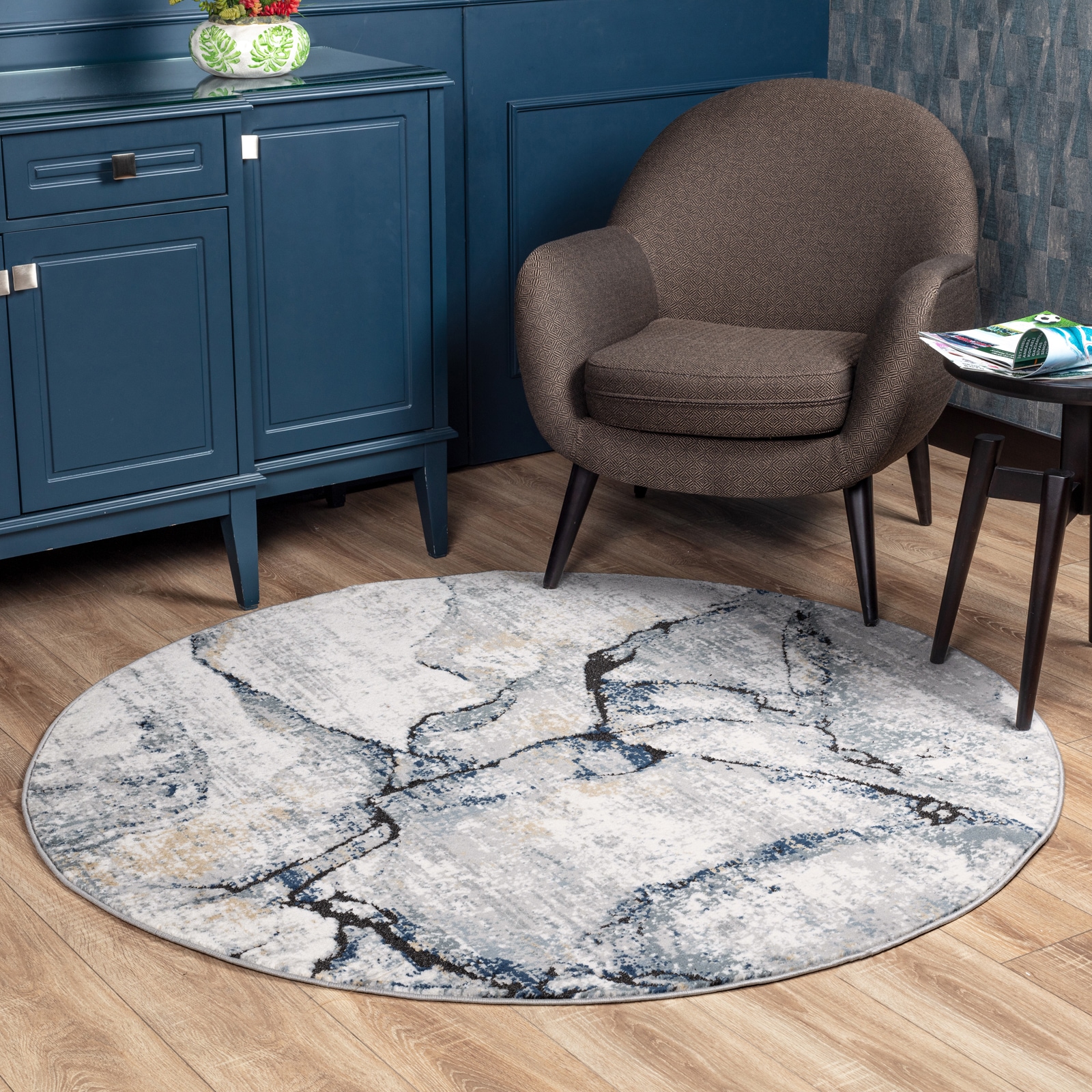 Image of Livabliss Teppich "BERLIN, ⌀160cm" rund 10 mm Höhe Moderner Designerteppich in Marmor Optik, Kurzflor Wohnzimmerteppich