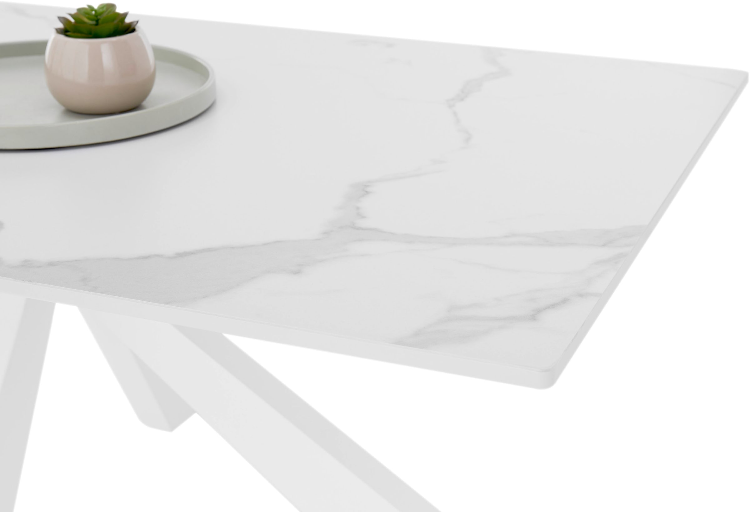 Stolkom Couchtisch »Noah Wohnzimmertisch Keramik, Weiss marmoriert, BxHxT 110x40x70 cm«, Keramikoberfläche weiss marmoriert, 4-Fuss Gestell in weiss