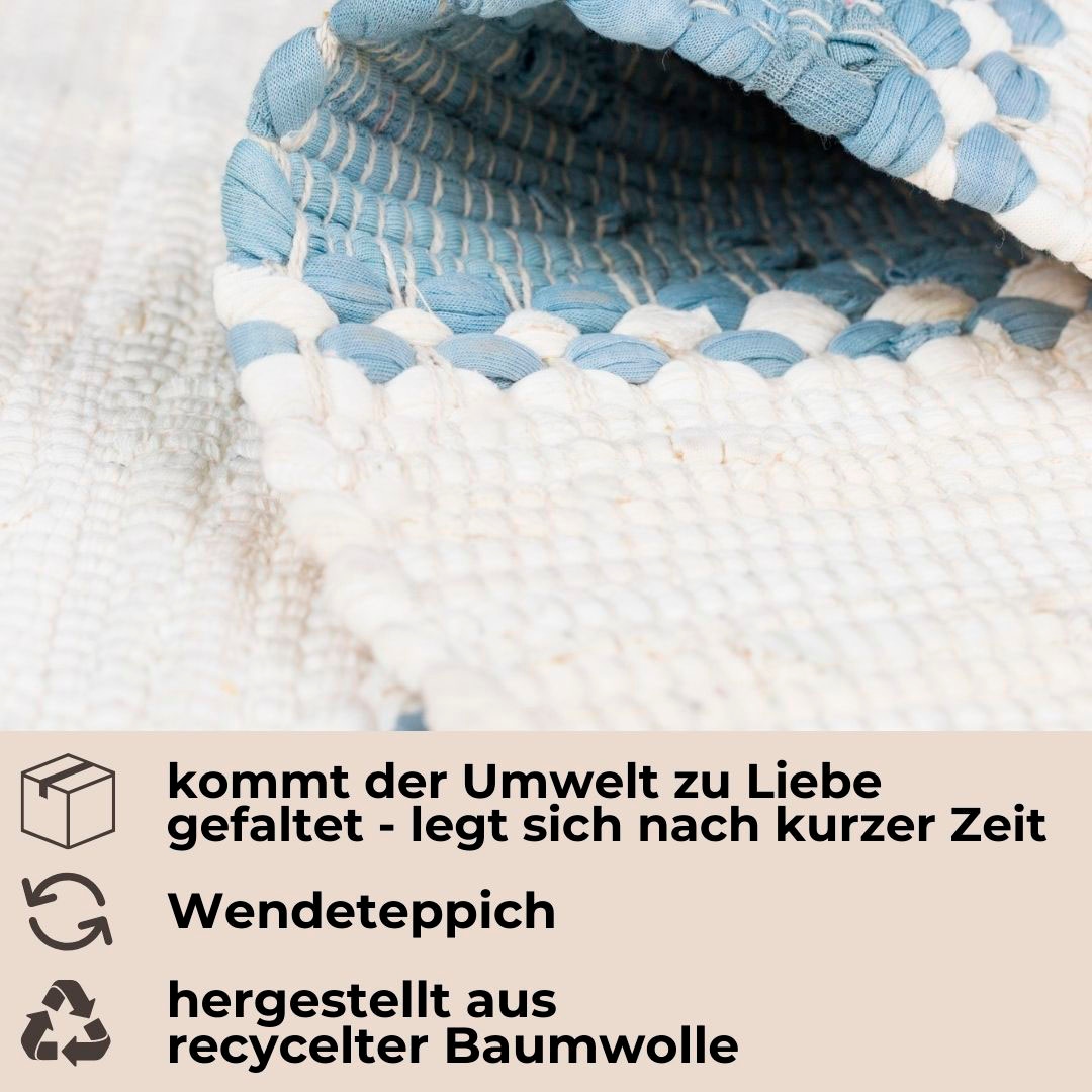 my home Teppich »Benja«, rechteckig, Handweb Teppich, gestreift, 90% Baumwolle, handgewebt, mit Fransen
