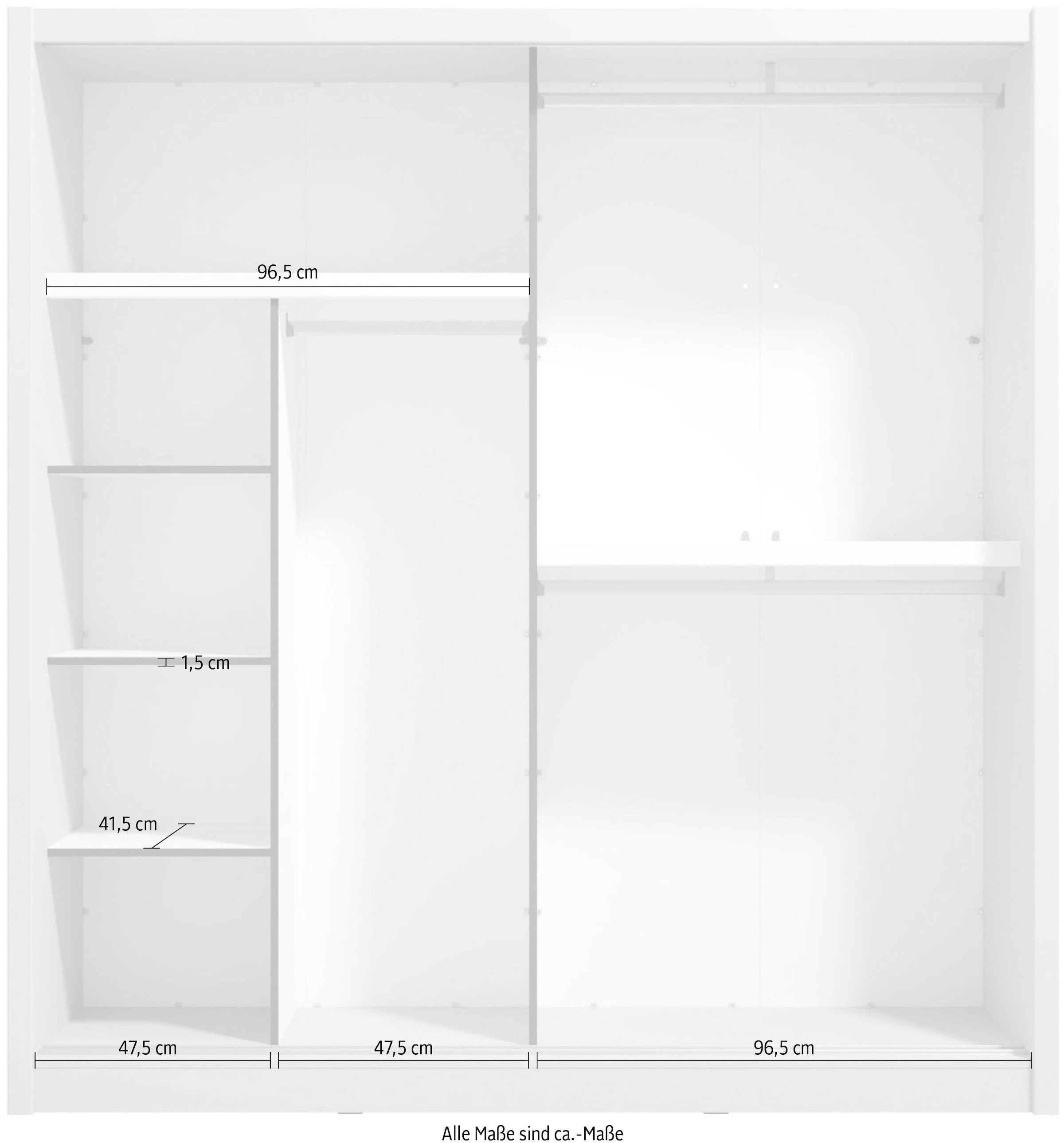 INOSIGN Schwebetürenschrank »Albi, Schlafzimmerschrank, Wäscheschrank in cashmere oder weiss«, Kleiderschrank mit Spiegel MIT Innenausstattung,FSC®-zertifiziert