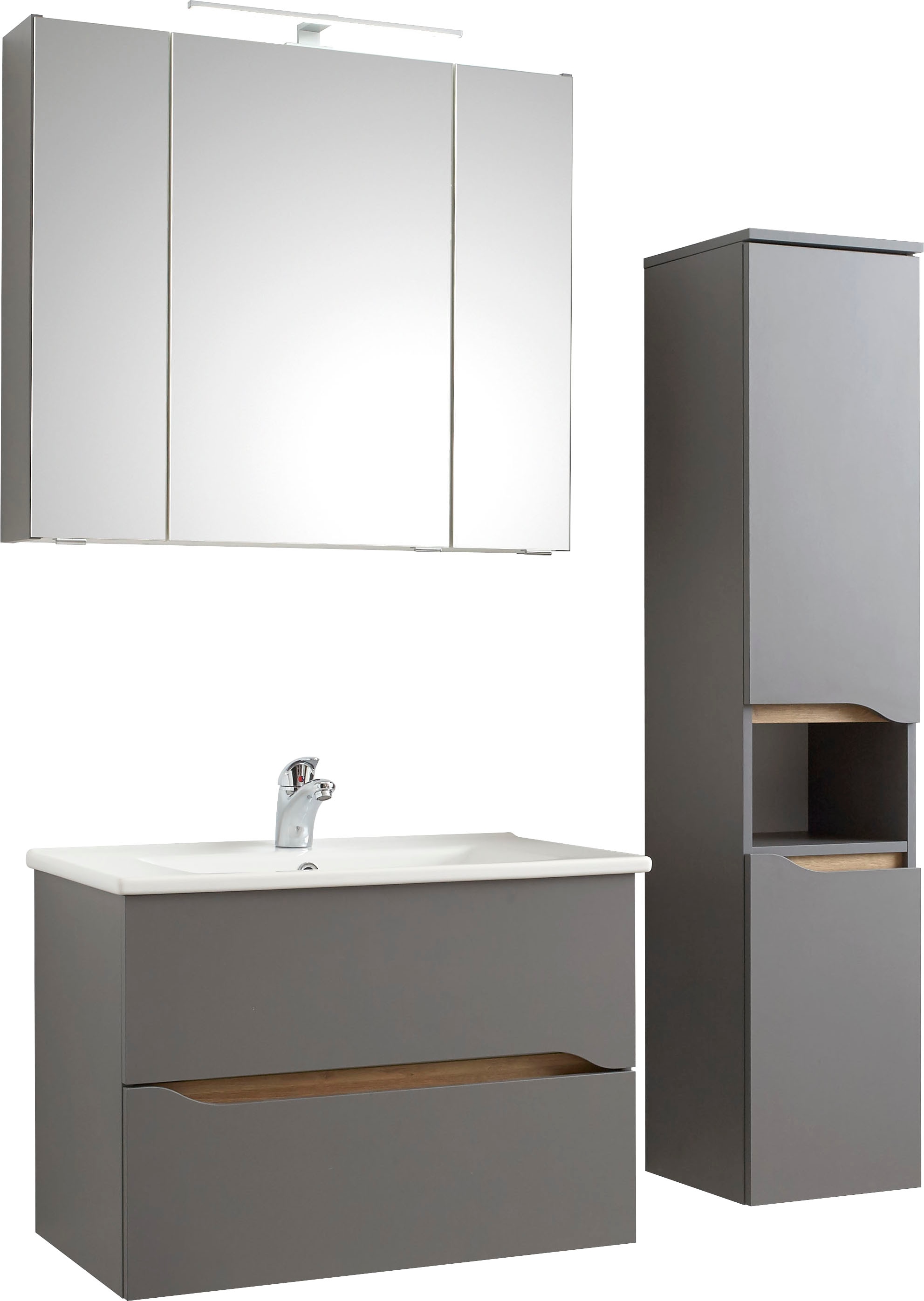 Image of Saphir Badmöbel-Set "Quickset 3-teilig, Keramikwaschtisch mit LED-Spiegelschrank" 3 Stk. tlg.