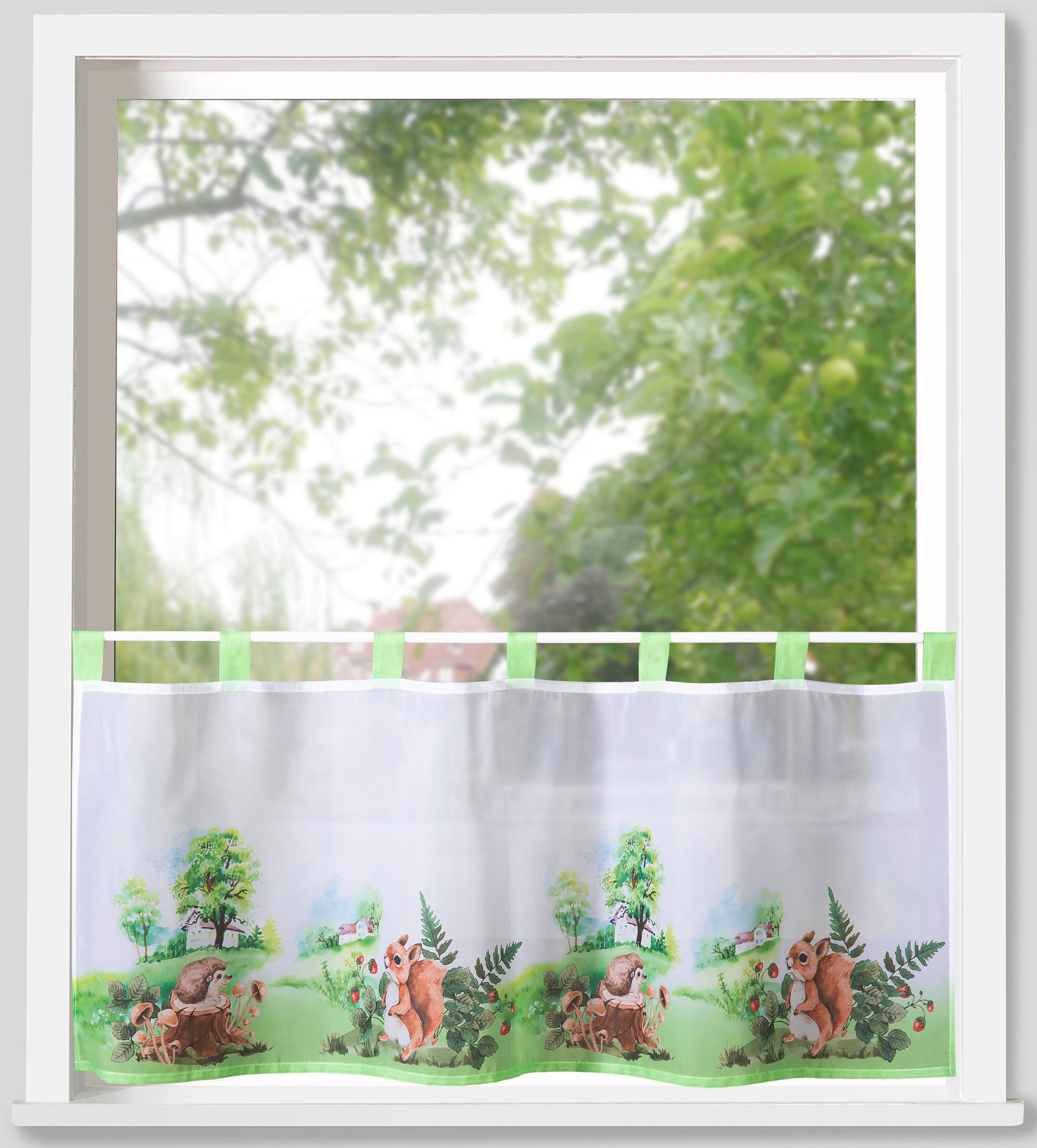 Weckbrodt Scheibengardine »Jara« Schlaufen 1 Stk. tlg. Bistro, Voile, beruckt, halbtransparent,3 Tieranhänger, Gardine, Store