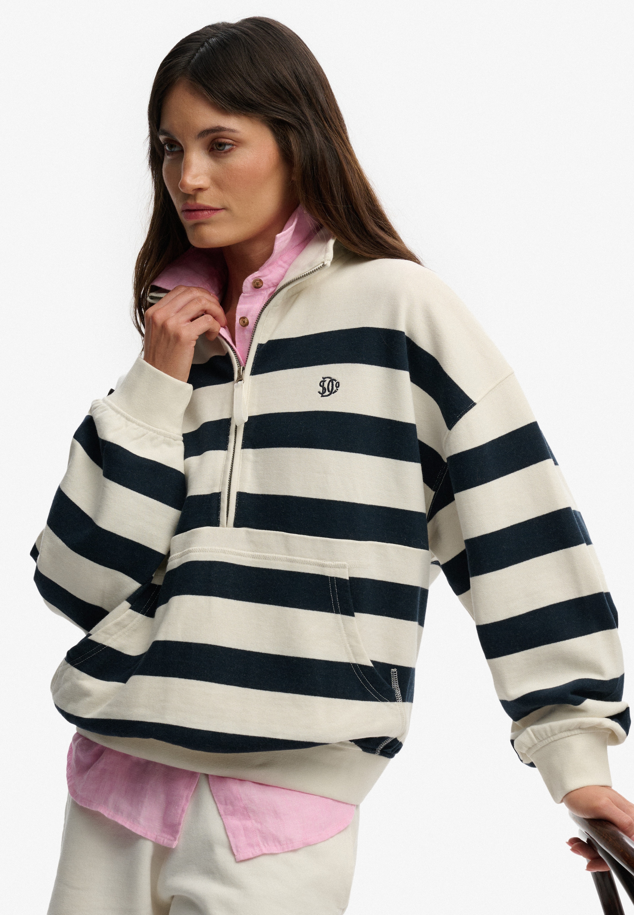 Superdry Sweatshirt »STUDIOS STRIPE HALF ZIP«, mit hochschliessendem Kragen, aus Baumwolle und Sweatware, Relaxed Fit

