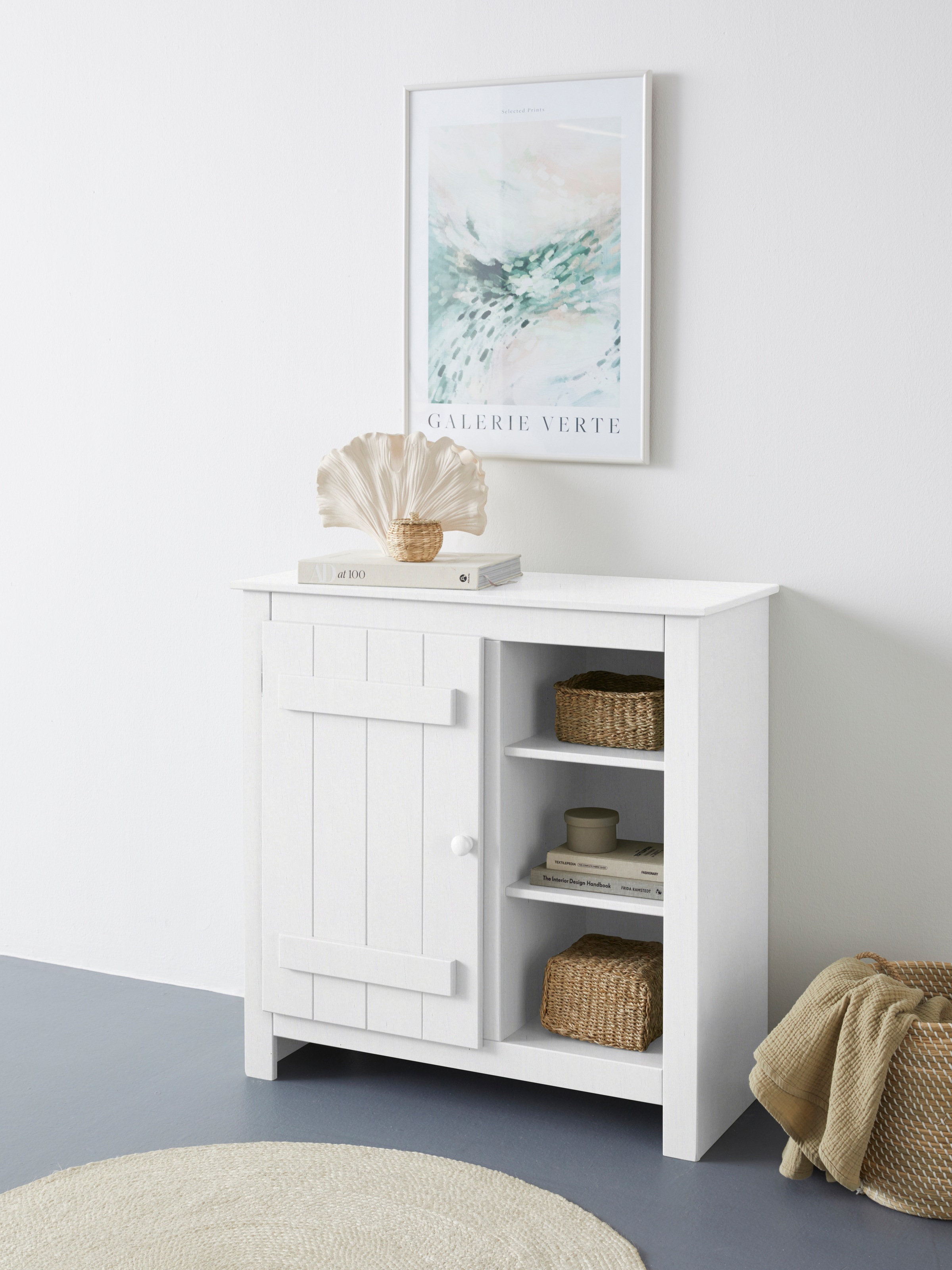 Image of GOODproduct Sideboard "Bertram Kommode mit 1 Tür, 4 Einlegeböden & 6 Fächer, Magnetverschluss" Massivholz, 4 verstellbare Einlegeböden, Magnetverschluss, Knopfgriffe