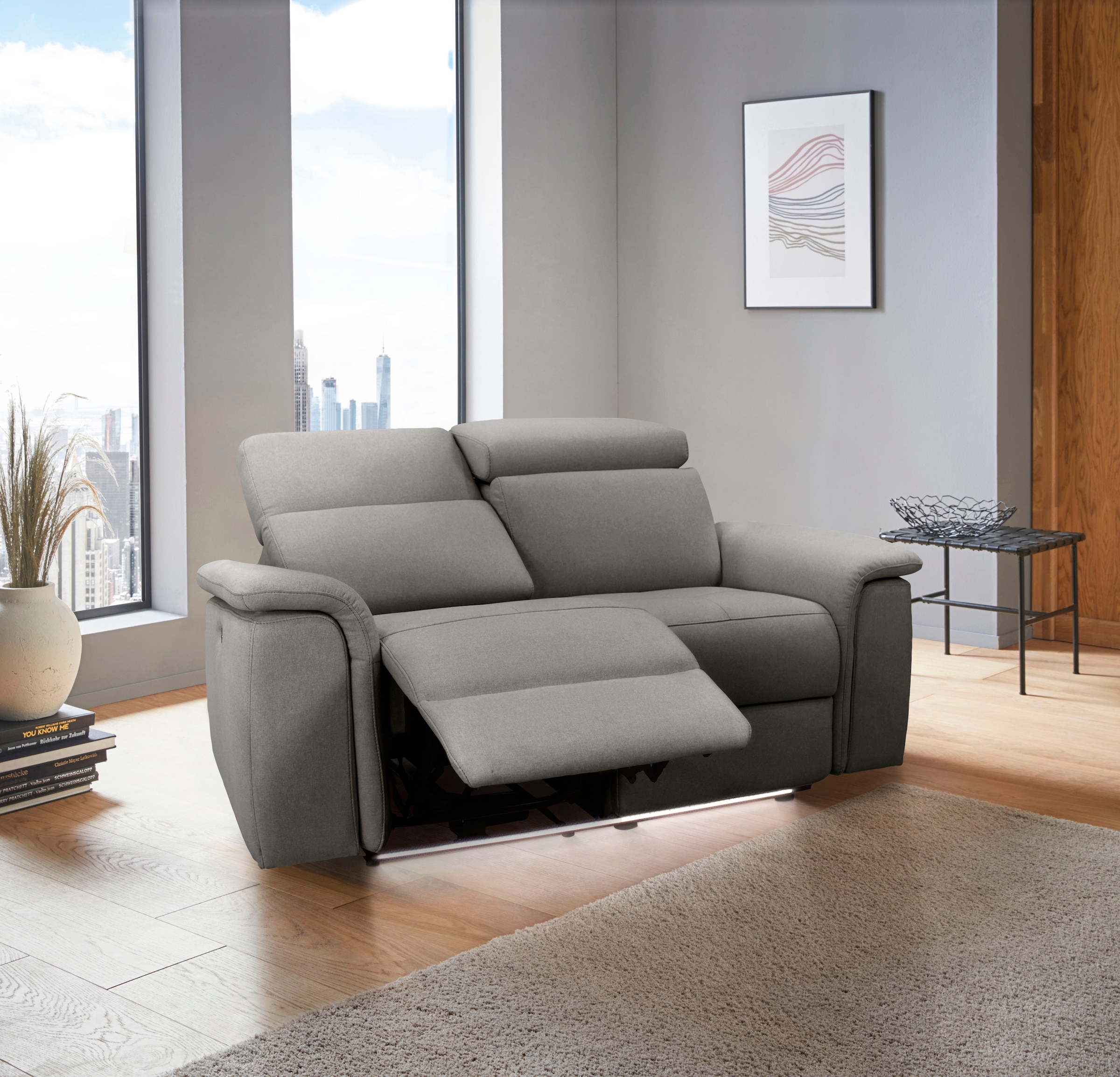 GOODproduct 2-Sitzer »Pareli 172cm, manuelle u. elektr. Relaxfunktion« USB, Kopfteil-Verstellung, LED, in Echtleder, Kunstleder, Web