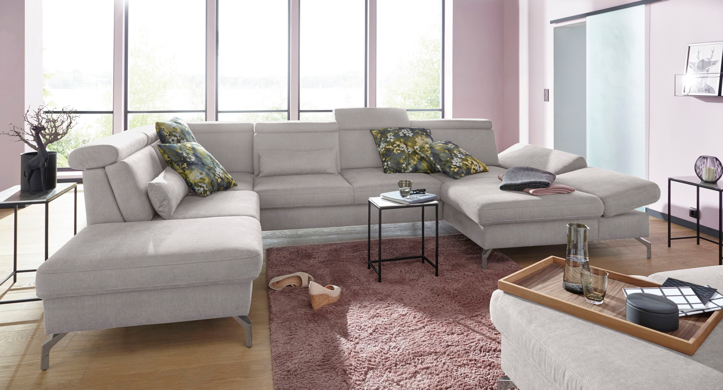 sit&more Wohnlandschaft »Brisbane U-Form«, Fusshöhe 15 cm, inklusive Sitztiefen-, Armteil- und Kopfteilverstellung
