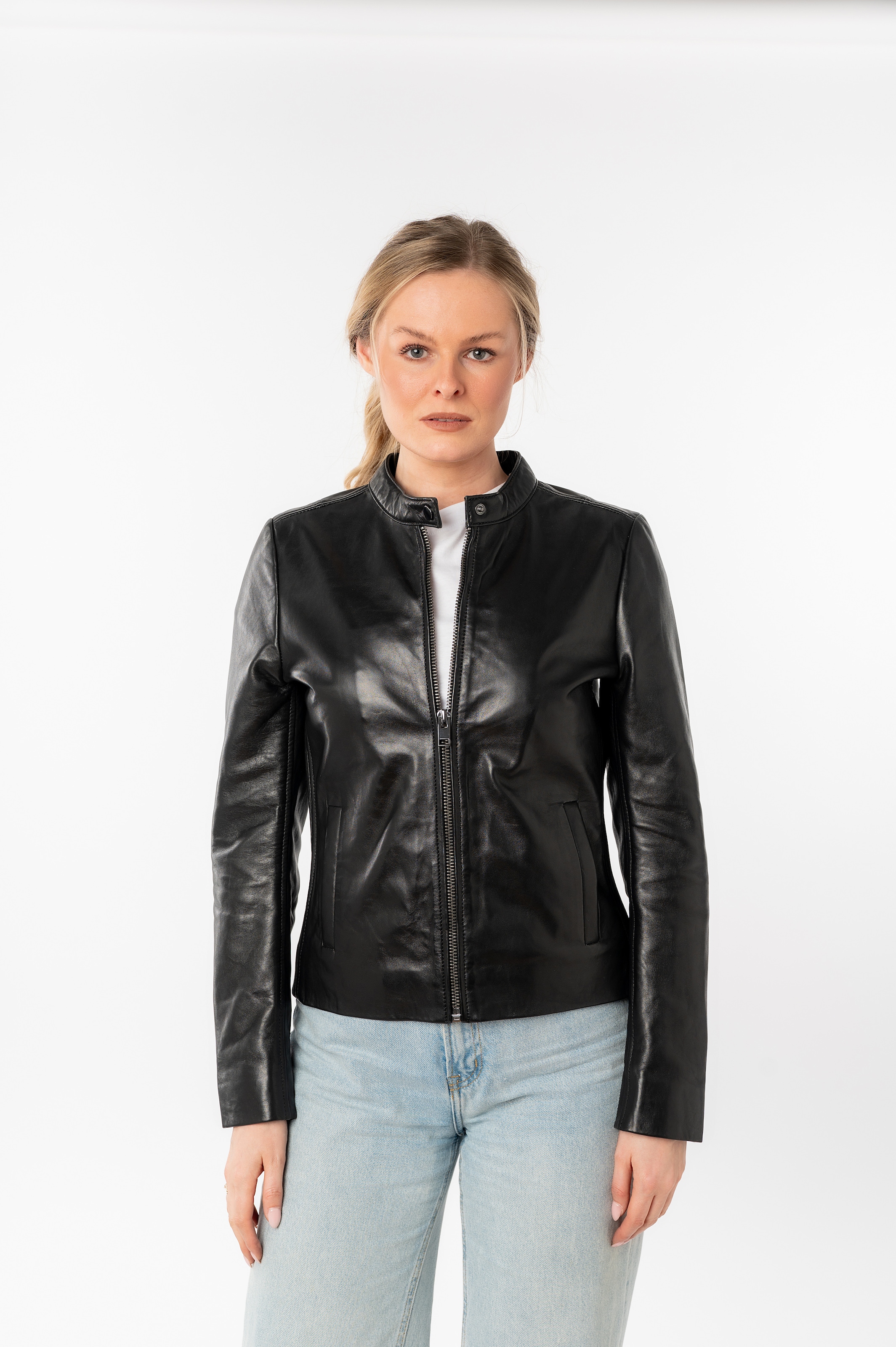 Image of Mauritius Lederjacke "MWMair" mit Stehkragen & Drucker, Slim Fit