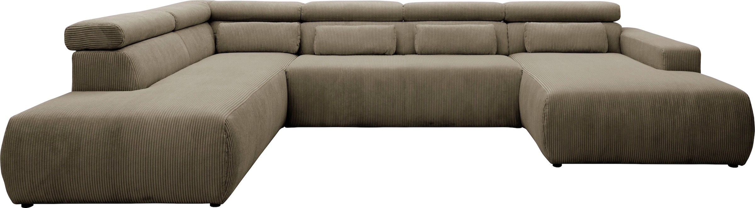 Image of DOMO collection Wohnlandschaft "BRANDON belastbar bis 140 kg/Sitz, 359x228 cm, U-Form" ohne Sitztiefenverstellung, Cord, schlamm