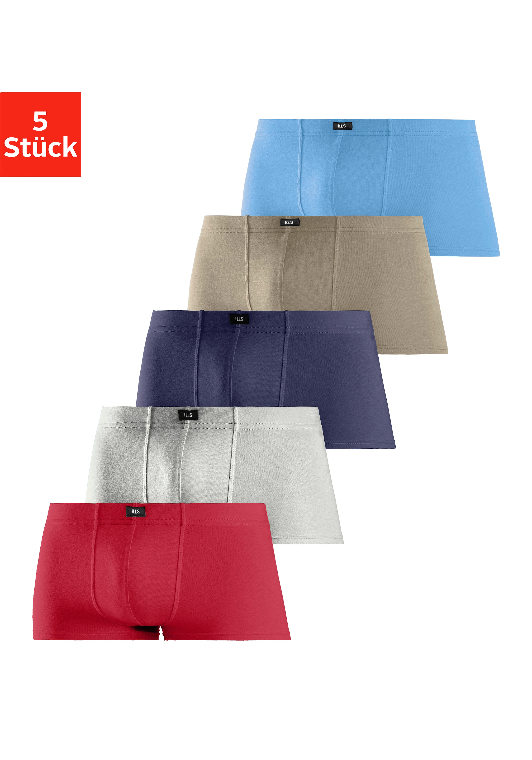H.I.S Hipster Packung, 5 Stk. knapp sitzende Boxershorts aus Baumwollstretch
