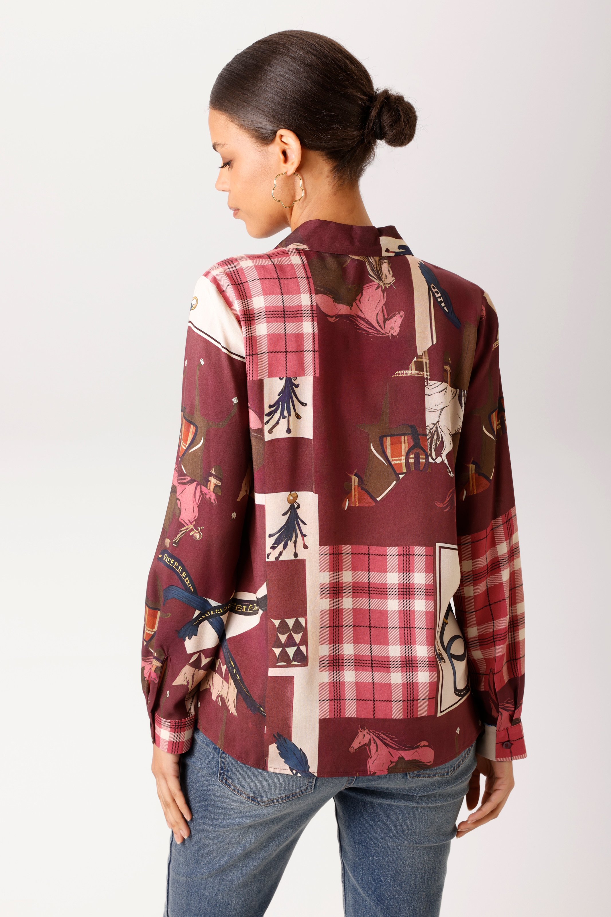 Aniston CASUAL Blouse chemise - imprimé extravagant avec chevaux, ceintures et carreaux - NOUVELLE COLLECTION