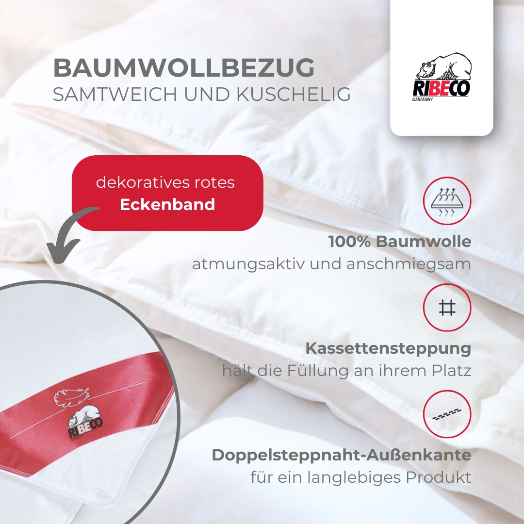 RIBECO Daunenbettdecke »Johanna, Bettdecke in 135x200 und 155x220cm und weiteren Grössen« leicht Füllung 80Daunen20Federn 1 Stk. tlg. Topseller, Daunen und Federn, Daunendecke, Federdecke, Made in Germany