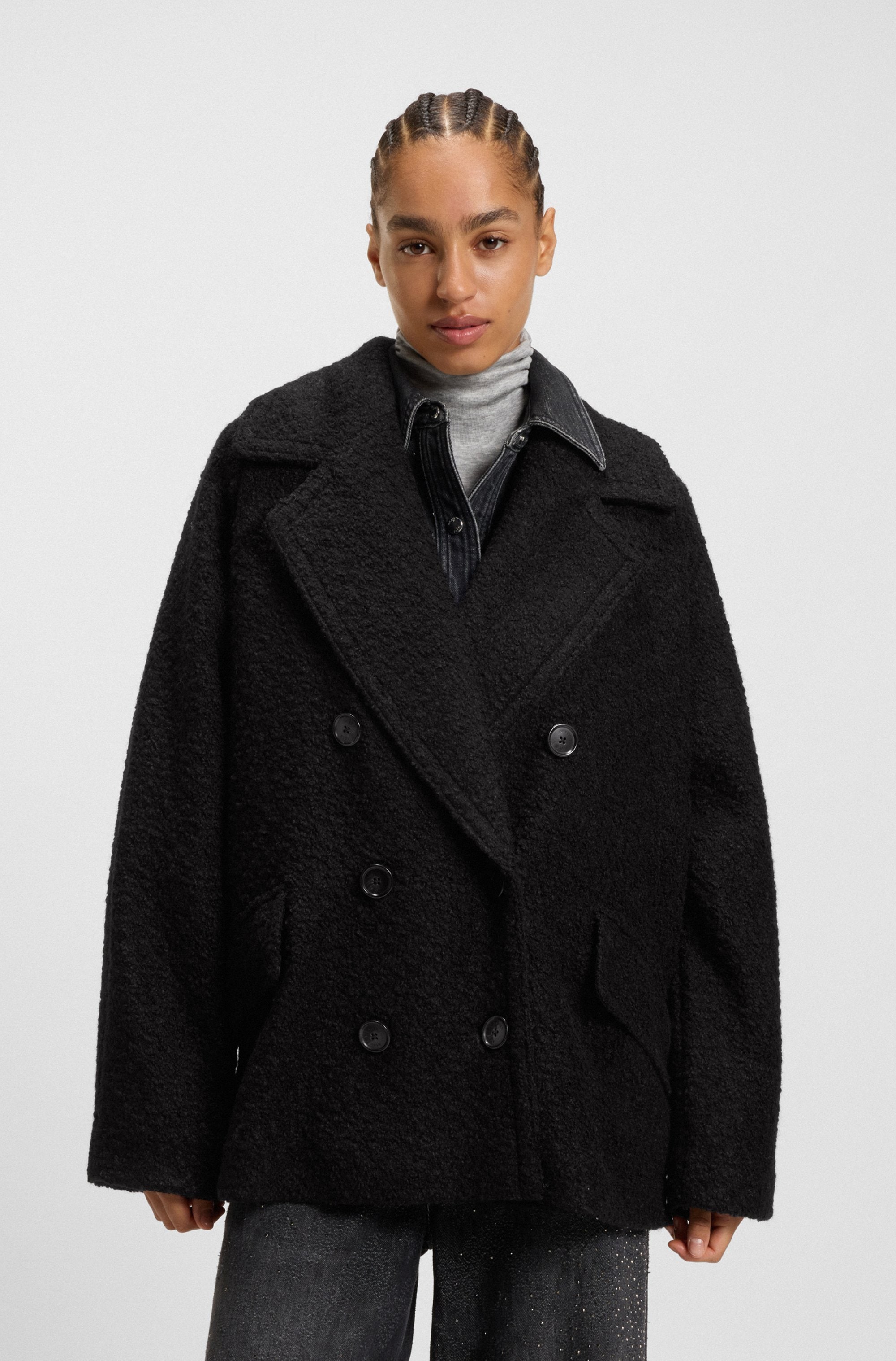 Image of BOSS ORANGE Caban "Cabani Premium Damenmode" im Boxy-Fit mit Bouclé-Struktur
