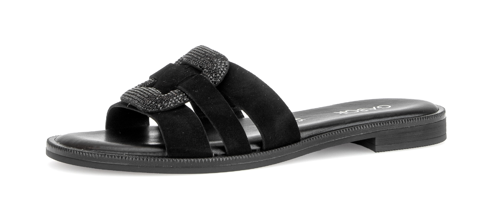 Image of Gabor Pantolette Blockabsatz, Sommerschuh, Schlupfschuh, Zierspange mit Schmucksteinen
