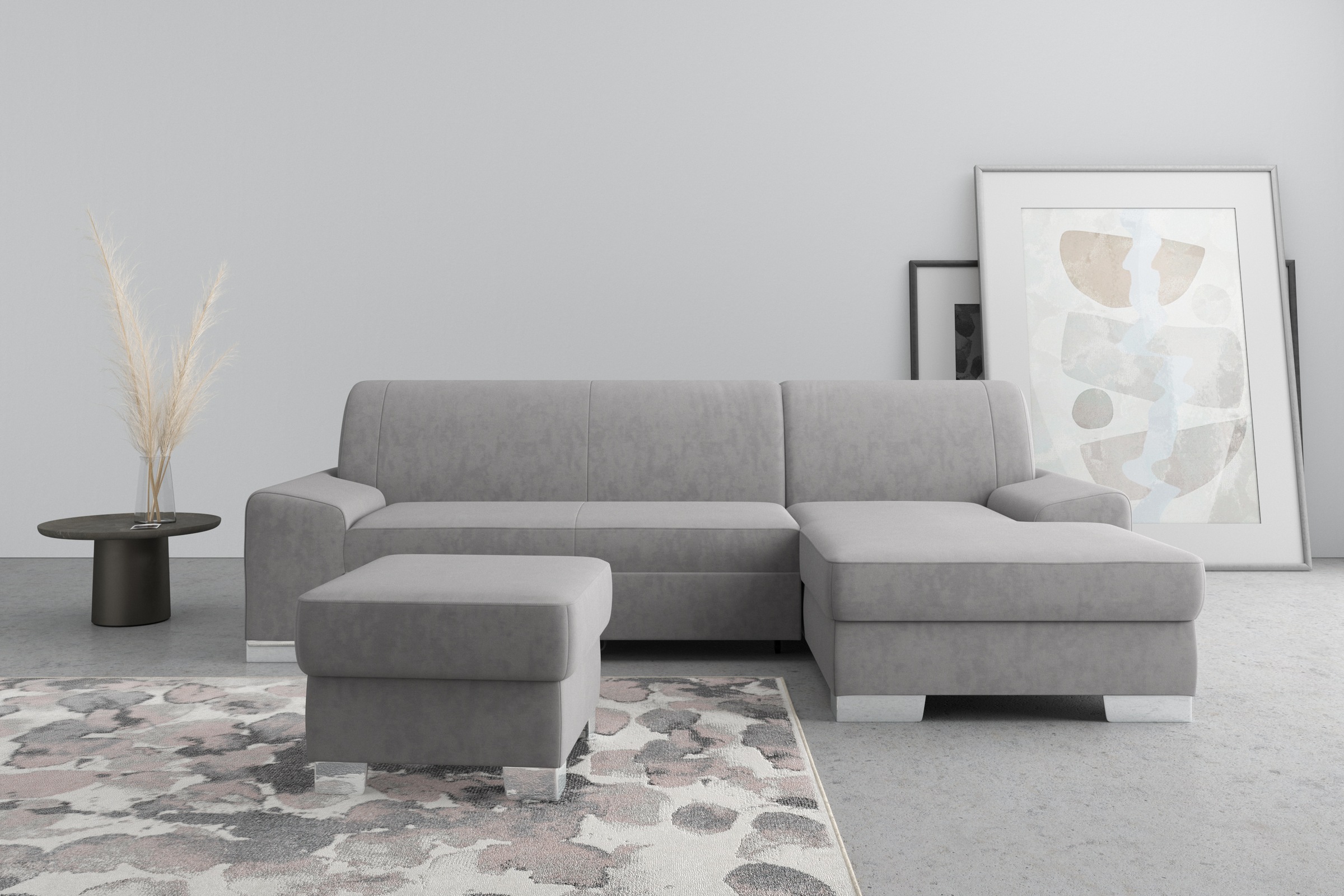 Image of DOMO collection Ecksofa "Anzio L-Form, whlw. Bettfunktion, Federkern, hochwertig, Breite 271 cm" Mit Bettfunktion, Recamiere rechts, Samtoptik, grau