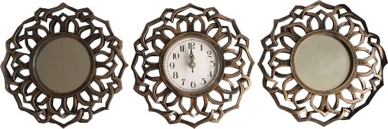 Image of Myflair Möbel & Accessoires Dekospiegel »3tlg. Wanddekoset«, (Set, 3 St.), Wandspiegel, Wanddeko, 2x Spiegel + 1x Wanduhr, rund Ø 25 cm, Wohnzimmer bei Ackermann Versand Schweiz