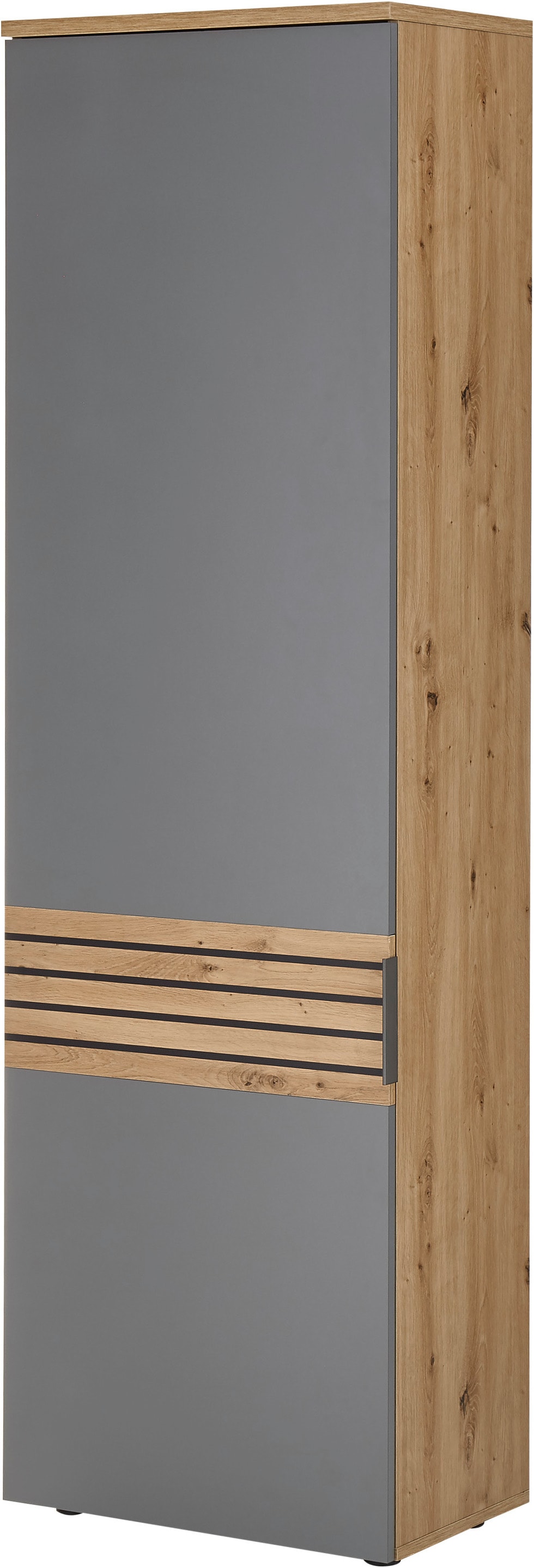 HBZ Garderoben-Set »5-tlg. Eiche Stripes Optik Flurgarderobe Stellmass BxHxT 260x197x38 cm«, (5 St.), Mit Schuhkommode, Hochschrank, Bank, Paneel, Spiegel