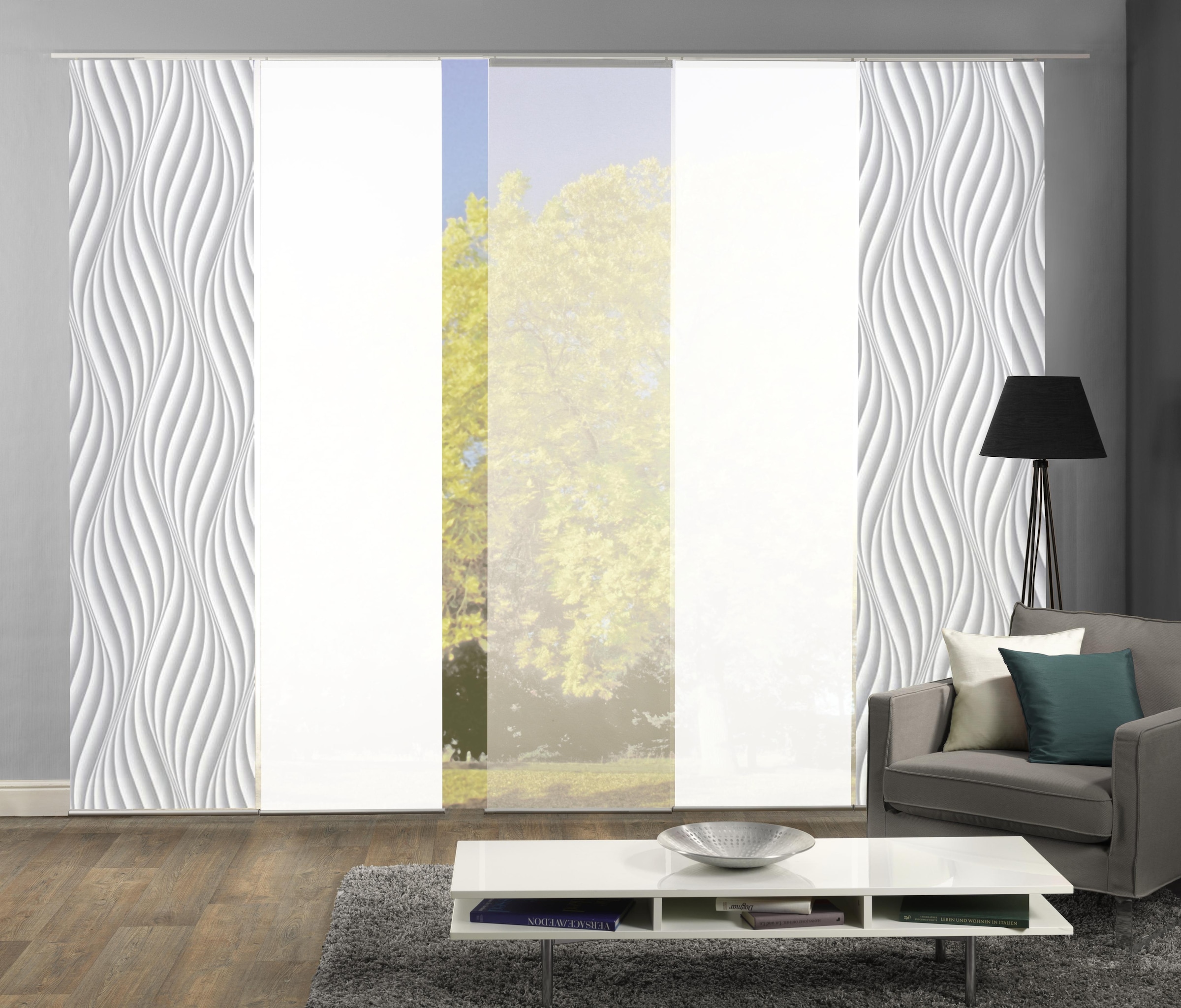 Image of HOME WOHNIDEEN Schiebegardine "WAVES" Klettband 5 Stk. tlg. HxB: 245x60, inkl. Befestigungszubehör