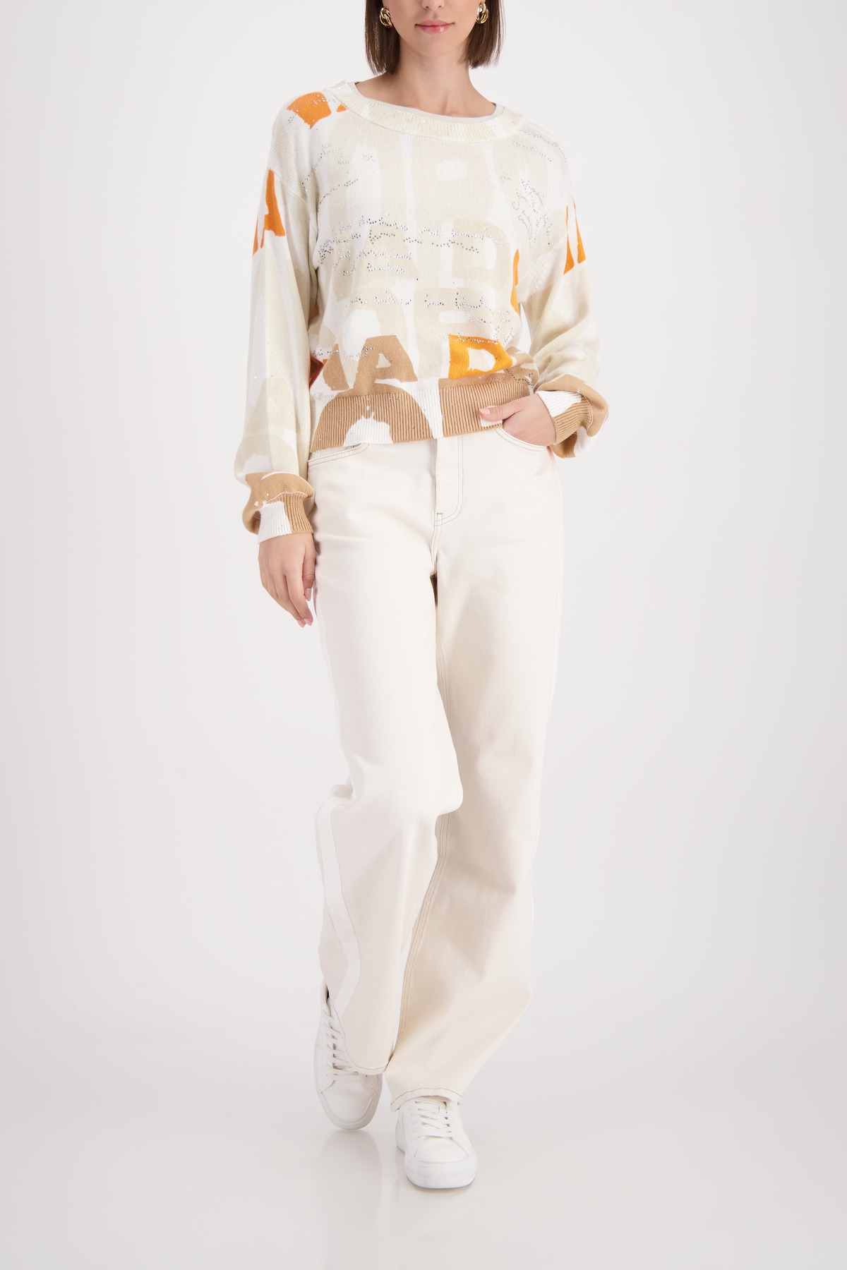 Monari Pull en tricot »Buchstaben allover« Regular fit mit Rundhalsausschnitt