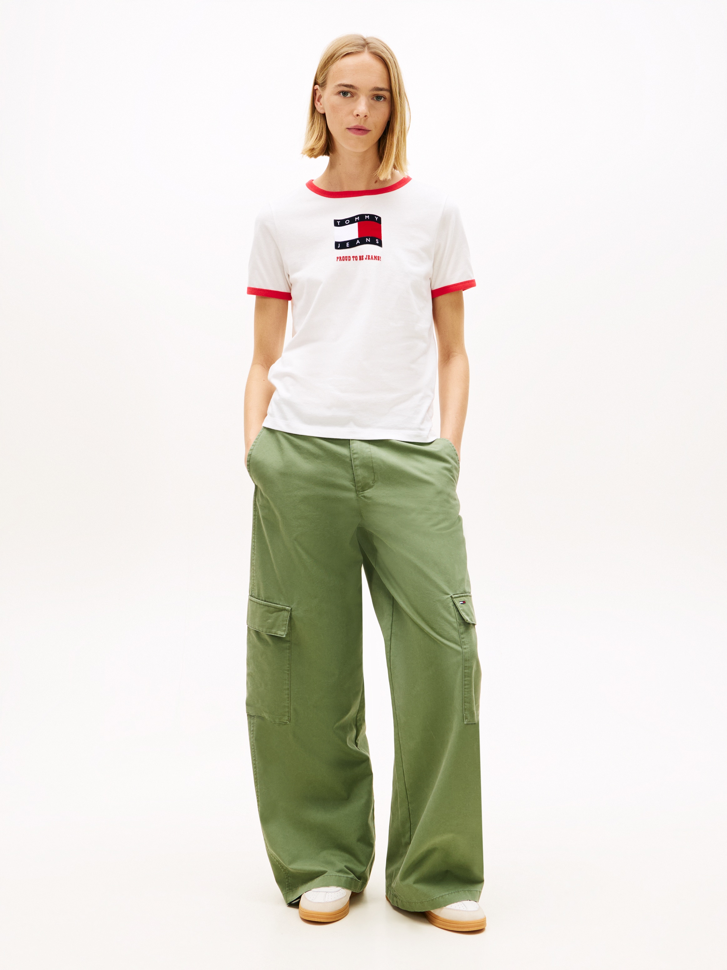 Tommy Jeans Pantalon cargo »TJW LR WIDE STRAIGHT CARGO PANT«  en mélange coton, taille basse