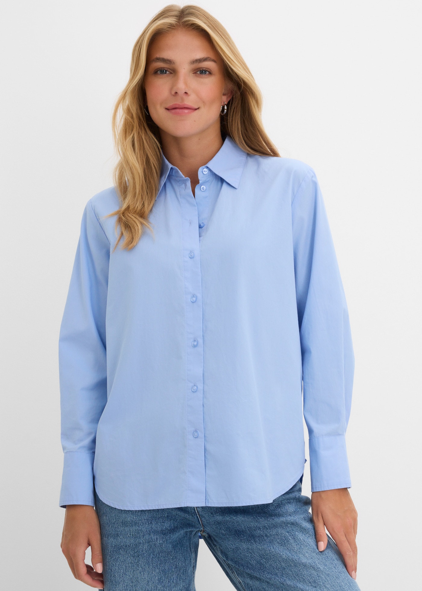 Image of bonprix Hemdbluse aus Baumwolle, Loose Fit, mit überschnittener Schulter, Langarm