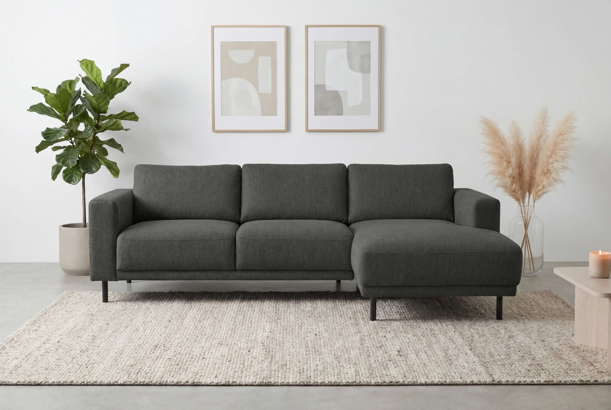 GOODproduct Canapé d'angle »Sveeva, L-Form, B.238 cm, schwarze Metallfüsse« tissu tissé durable, avec suspension ondulée, plusieurs couleurs