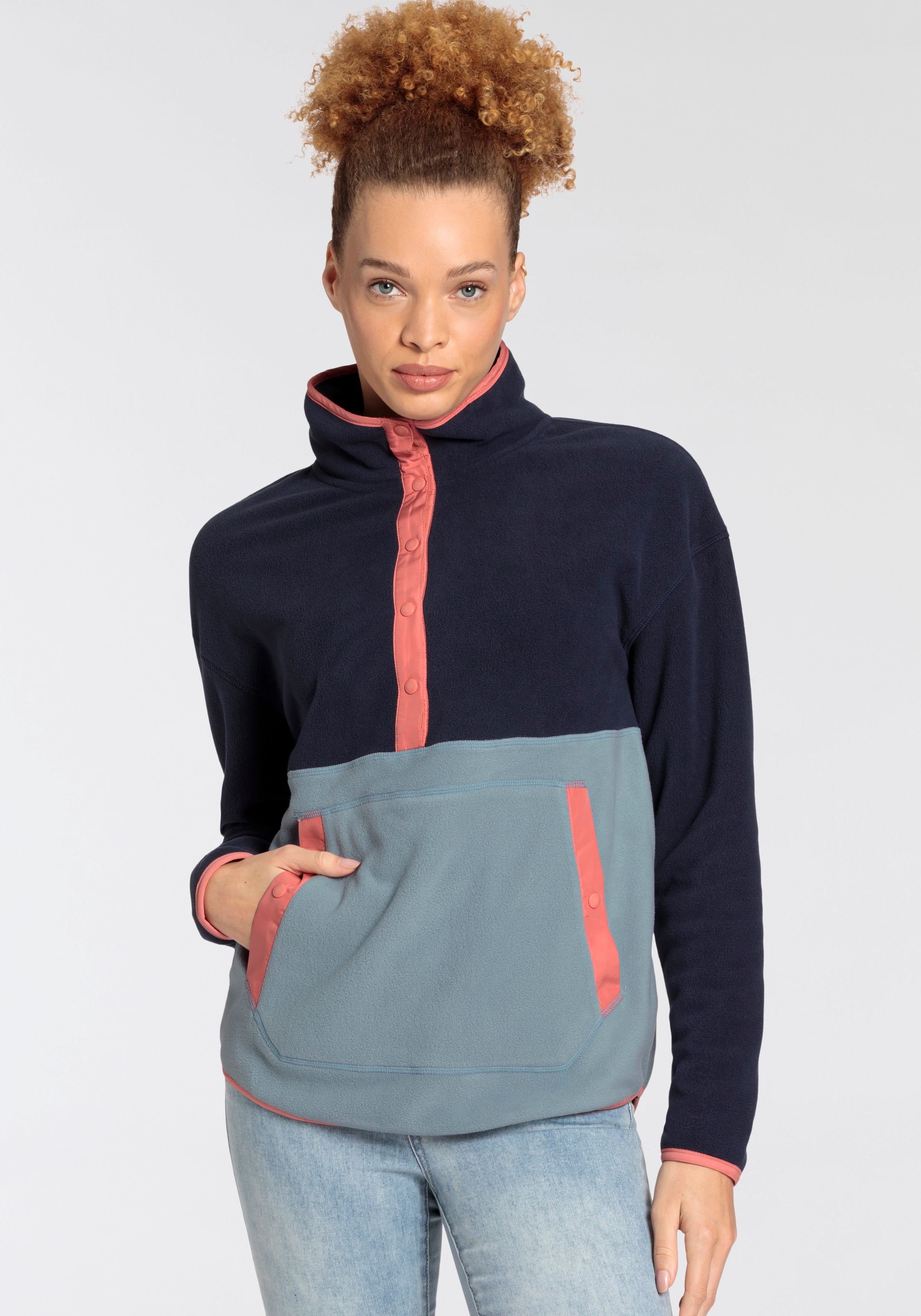 Polarino Fleecepullover, mit Colourblocking-Optik, mit Kängurutasche, aus Fleecestoff