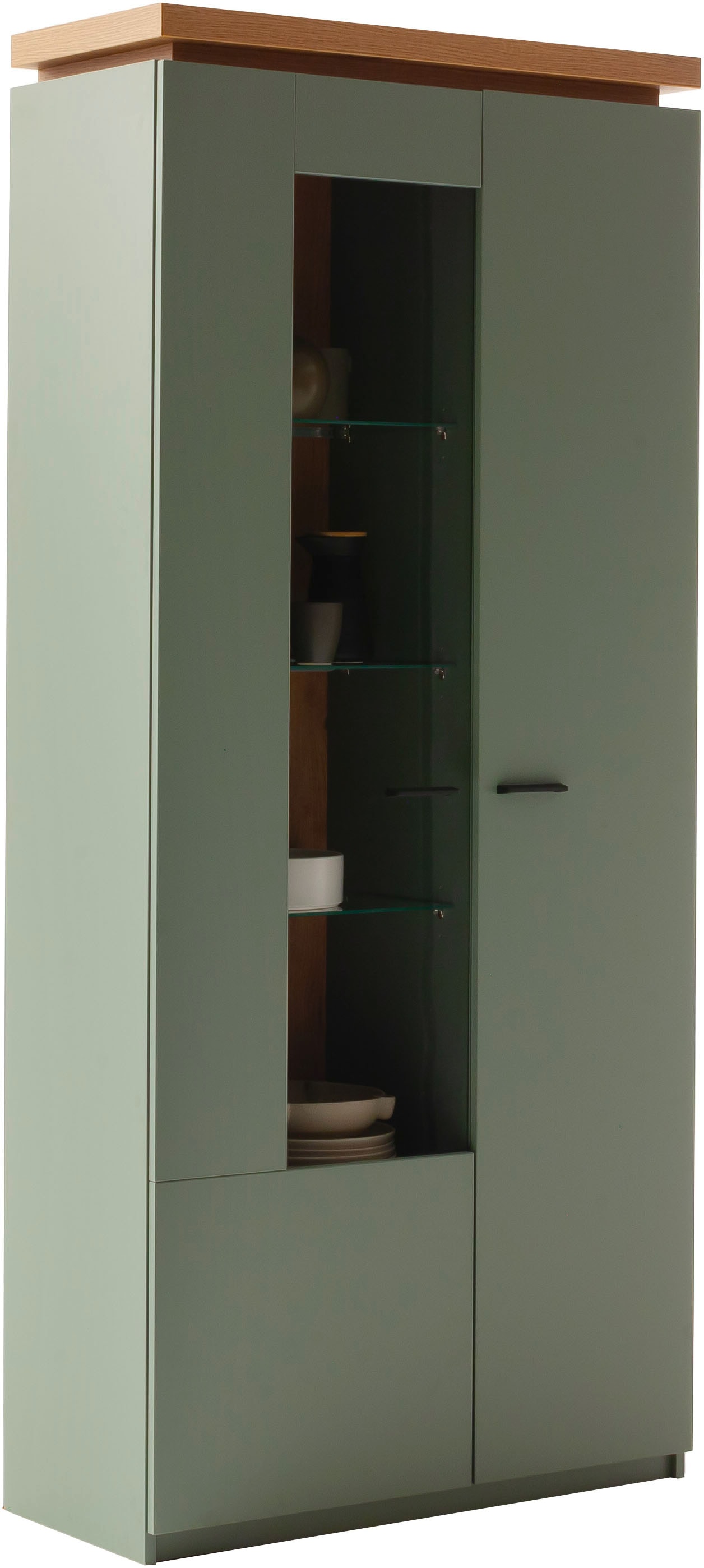 MCA furniture Vitrine »Moniz Kombi-Vitrine« 1 Stk. tlg. Standvitrine,Glasvitrine,Metallgriffe,1 Tür, 3 Glasböden, Höhe 197 cm