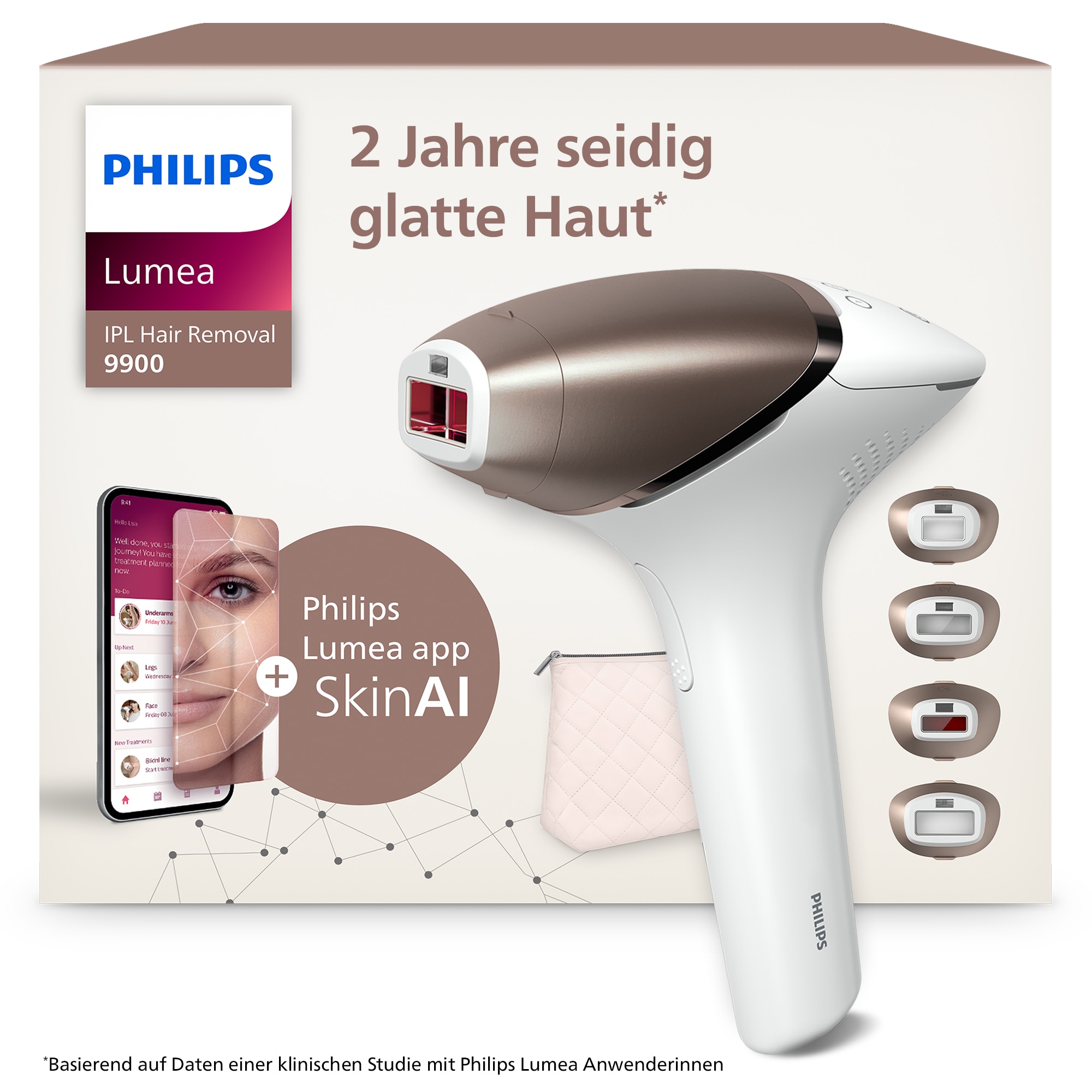 Image of Philips IPL-Haarentferner "Philips Lumea Series 9900 BRI951/01" 450.000 Lichtimpulse 4 Aufsätze (Achseln, Bikinizone, Körper, Gesicht), 2 SkinAI Funktionen