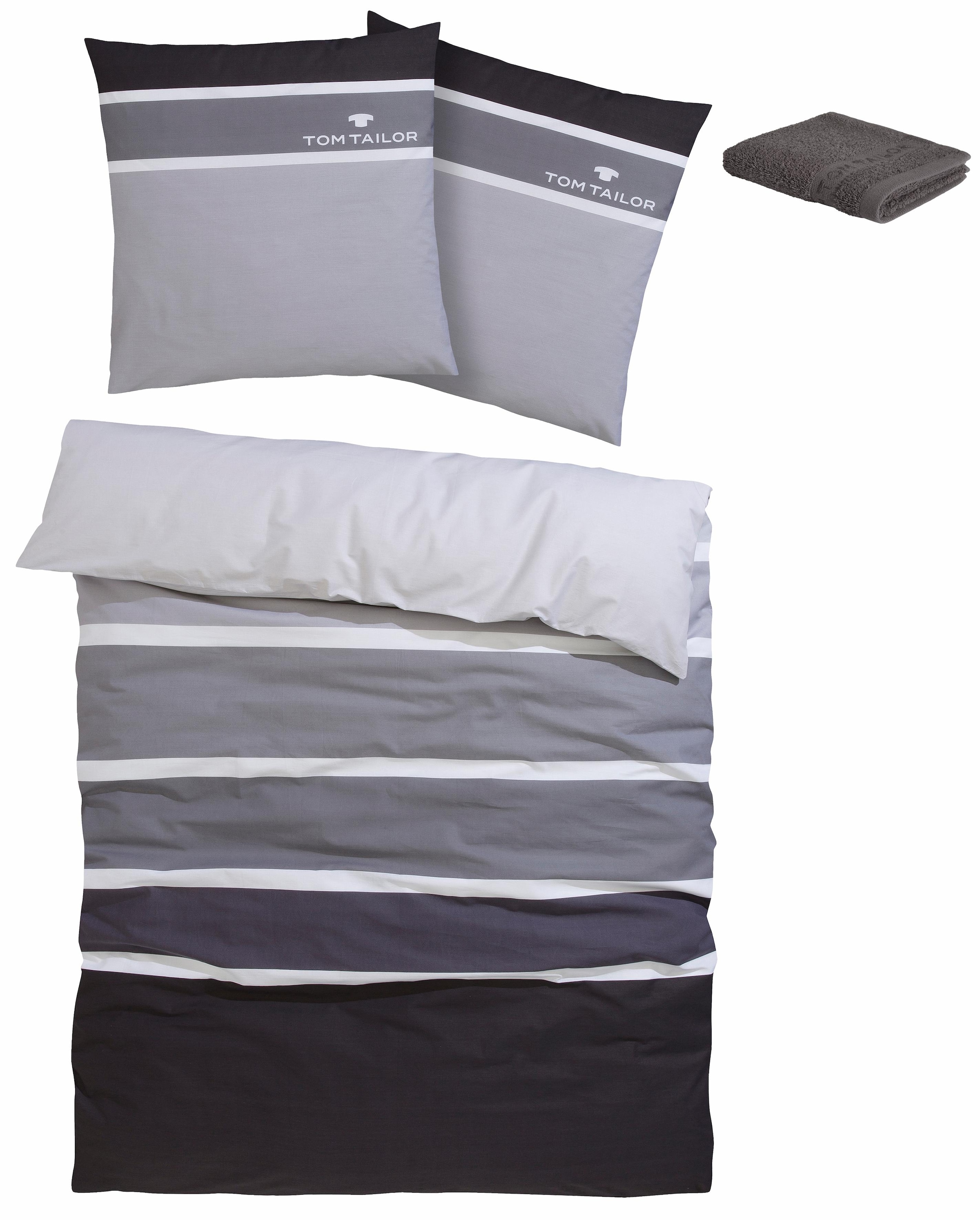 TOM TAILOR HOME Bettwäsche »Felix in Gr. 135x200 oder 155x220 cm«, mit GRATIS-Zugabe: Gästehandtuch (100% Baumwolle), mit Reissverschluss