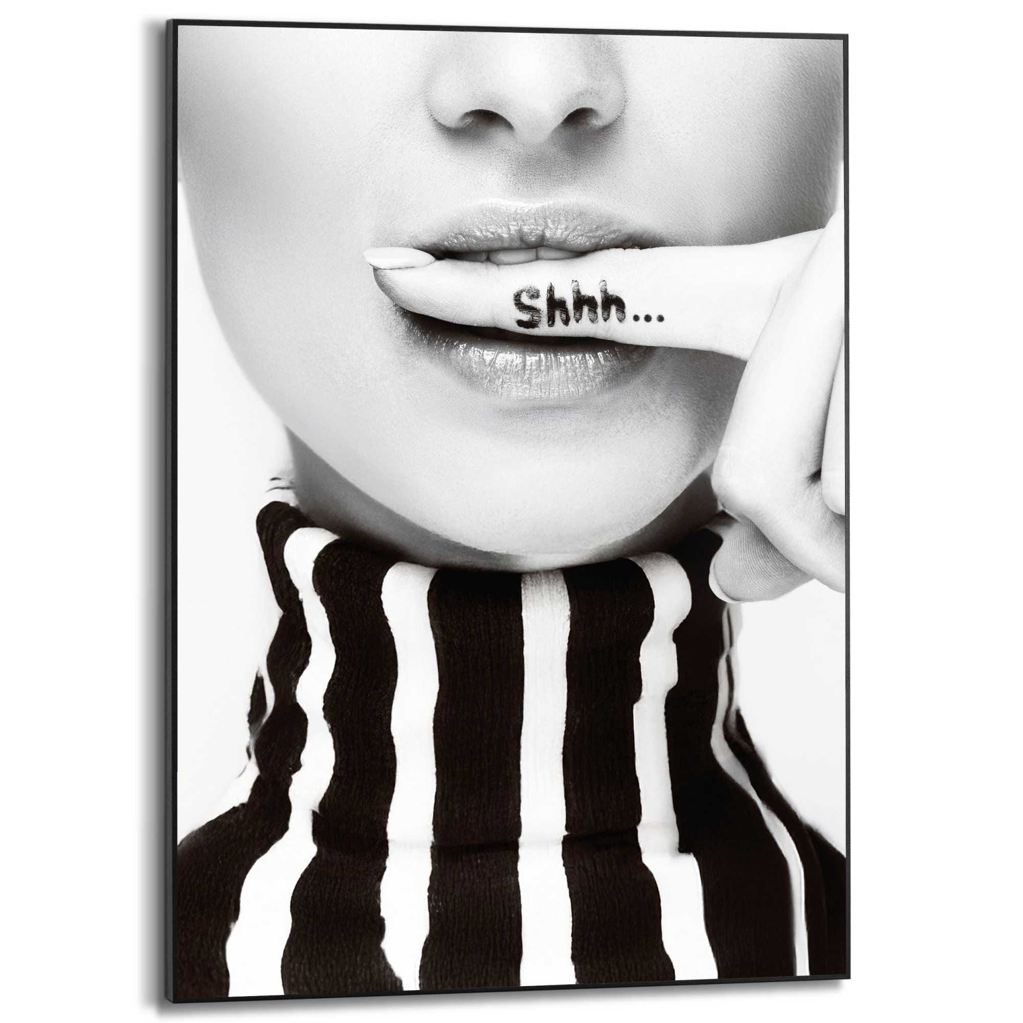 Image of Reinders Poster "Ssshhh" Home Office - Frau - Stille - Schwarz-Weiss - MDF - Menschen - 50x70 cm
