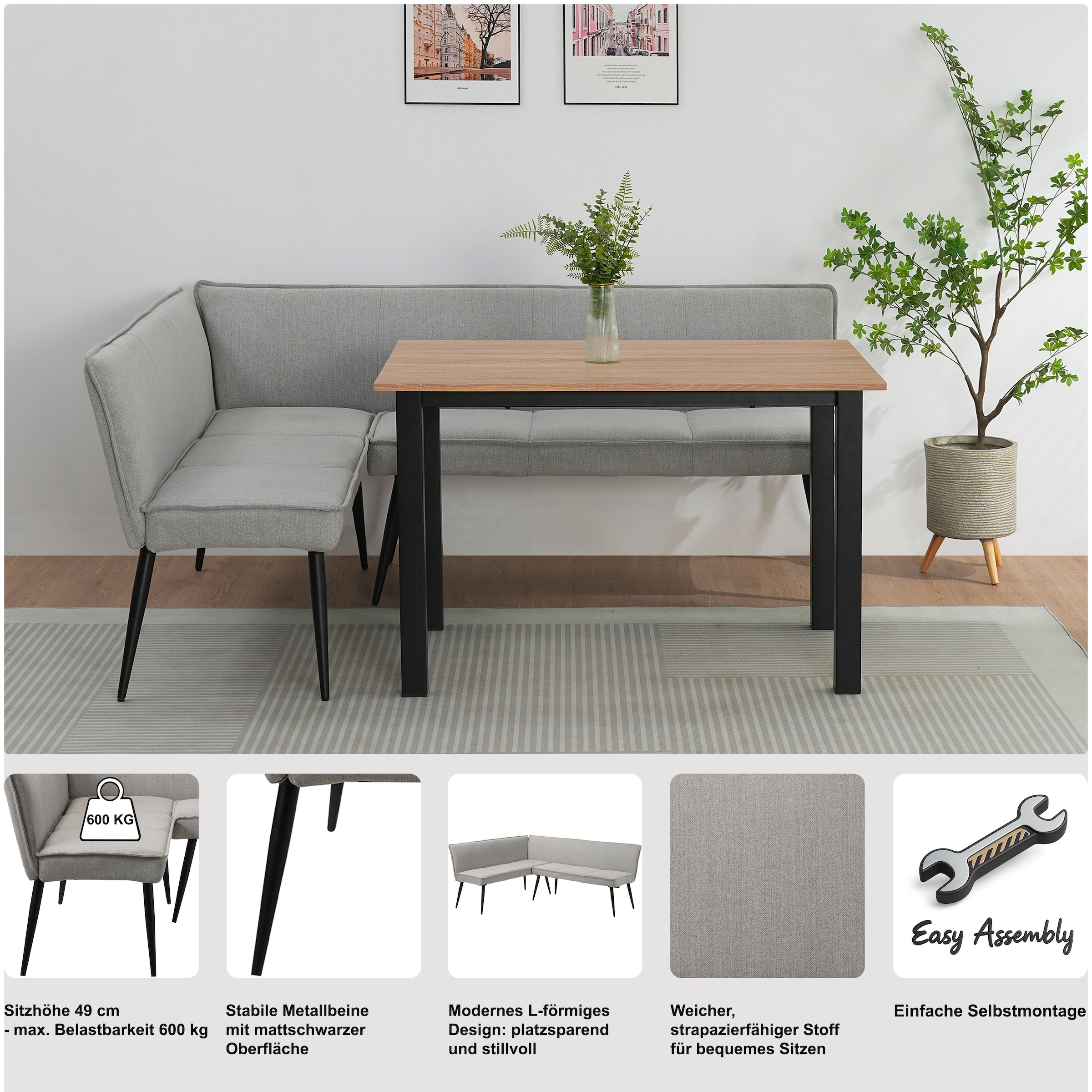 GOODproduct Essbank »Ianna« schwarze Metallbeine, pflegeleichtem Webstoff Bezug, Breite 193 cm