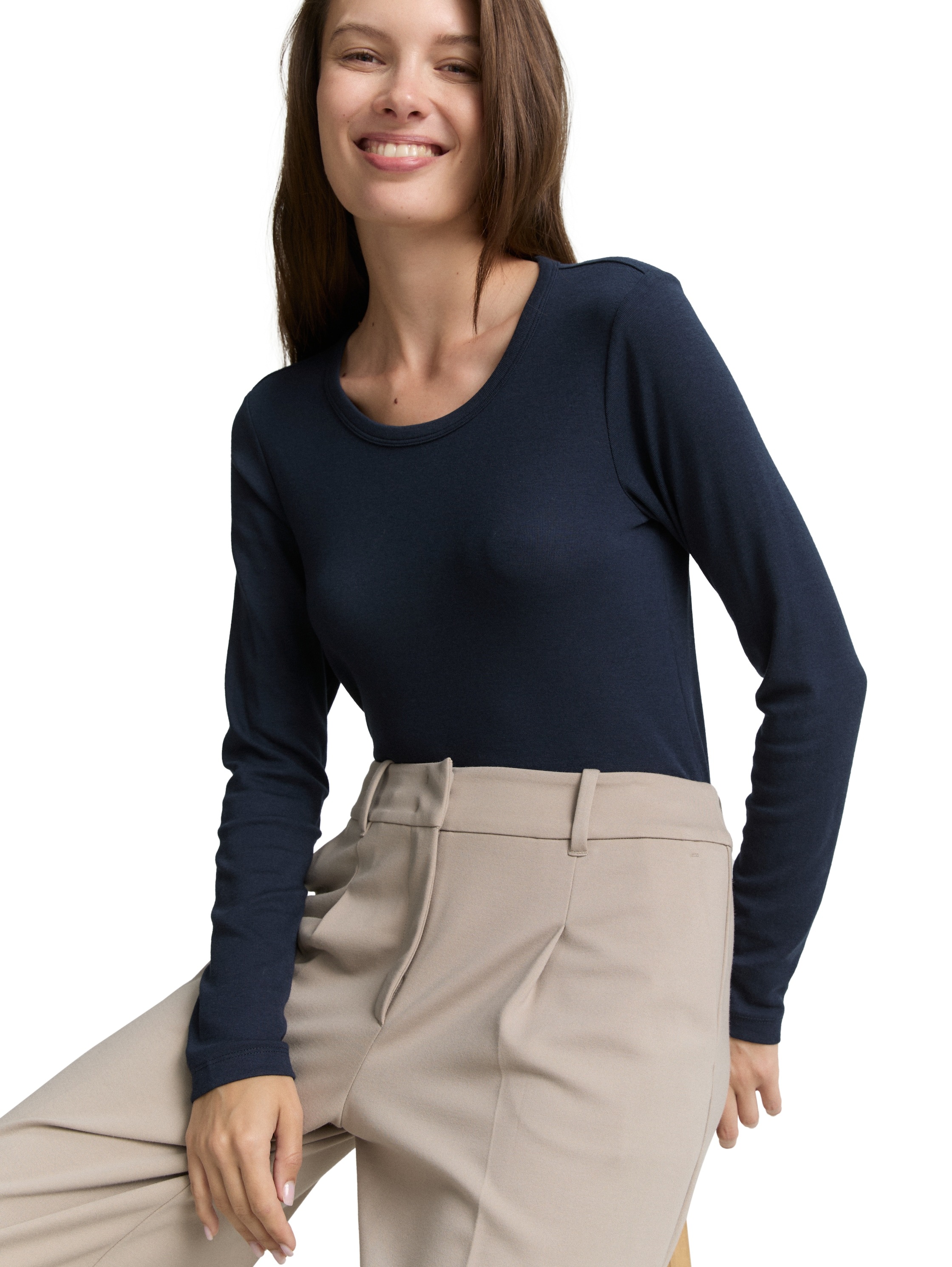 TOM TAILOR Langarmshirt, mit Rundhalsausschnitt und Stretch