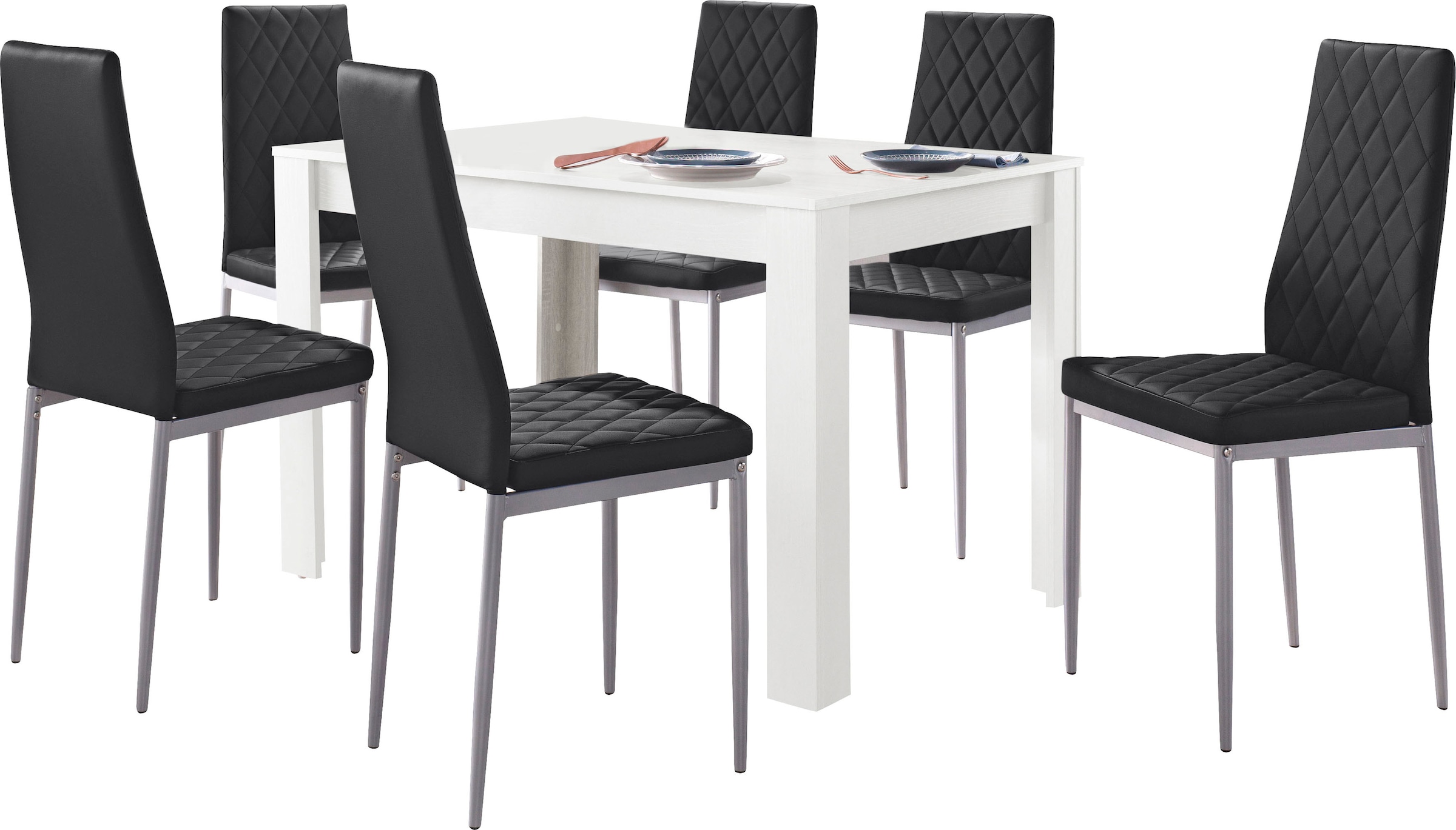 INOSIGN Essgruppe »TOPSELLER! Tisch, Stuhl, OTTOs Choice«, (Set, 5 tlg., 5tlg. Set. Tisch 120 cm plus 4 Stühle), Tisch 120 cm, 4 Stühle in Lederoptik