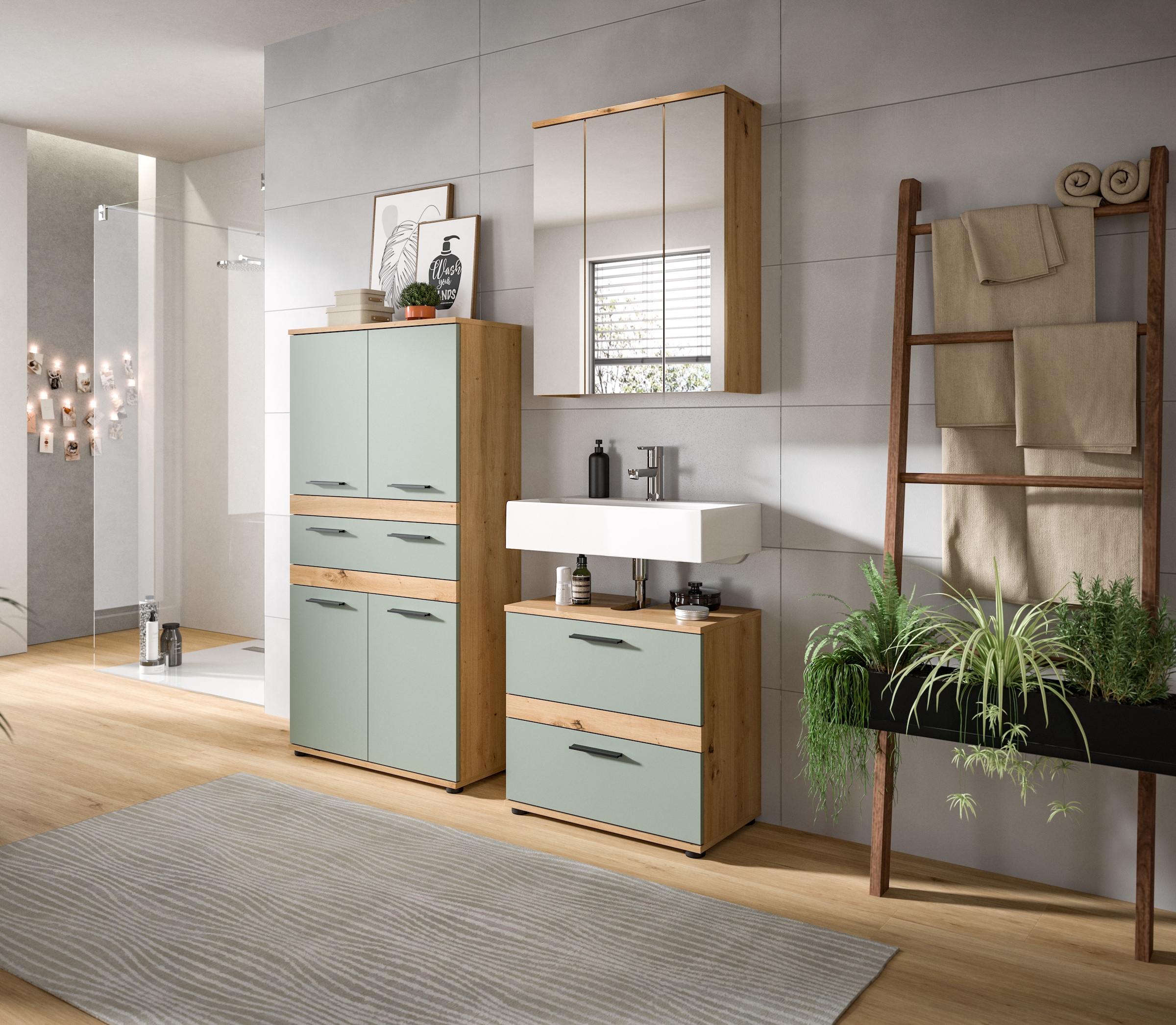 welltime Ensemble de meubles de salle de bain »LUCCA, 3-tlg. Badkombination, viel Stauraum, modernes Design« 3 cuis tlg.