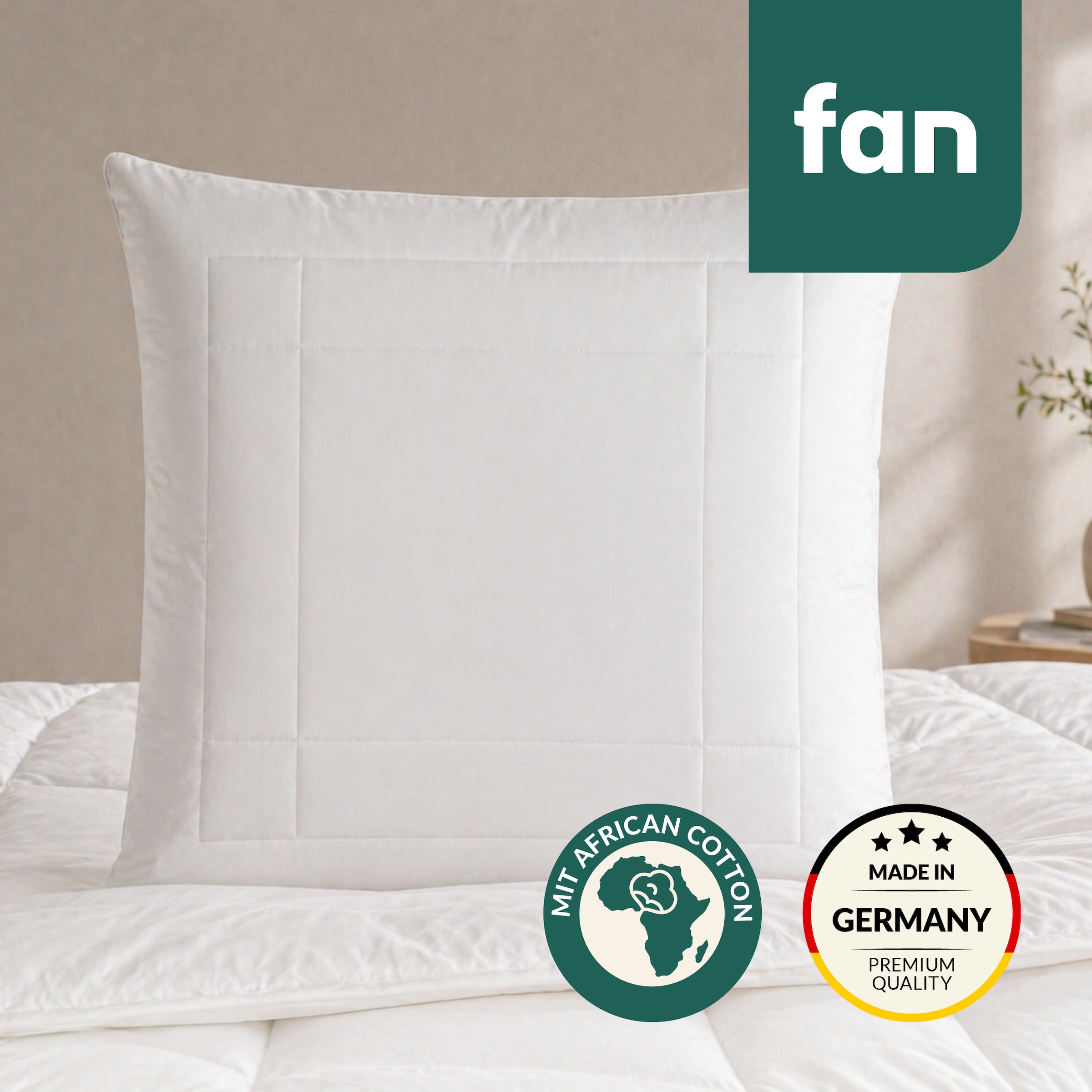 Image of fan Kopfkissen "African Cotton, 40x80 & 80x80 cm" Füllung: 60% Polyester / 40% Lyocell (Tencel) 1 Stk. tlg. Kopfkissen mit hochwertigem Baumwollbezug (KBA), Made in Germany