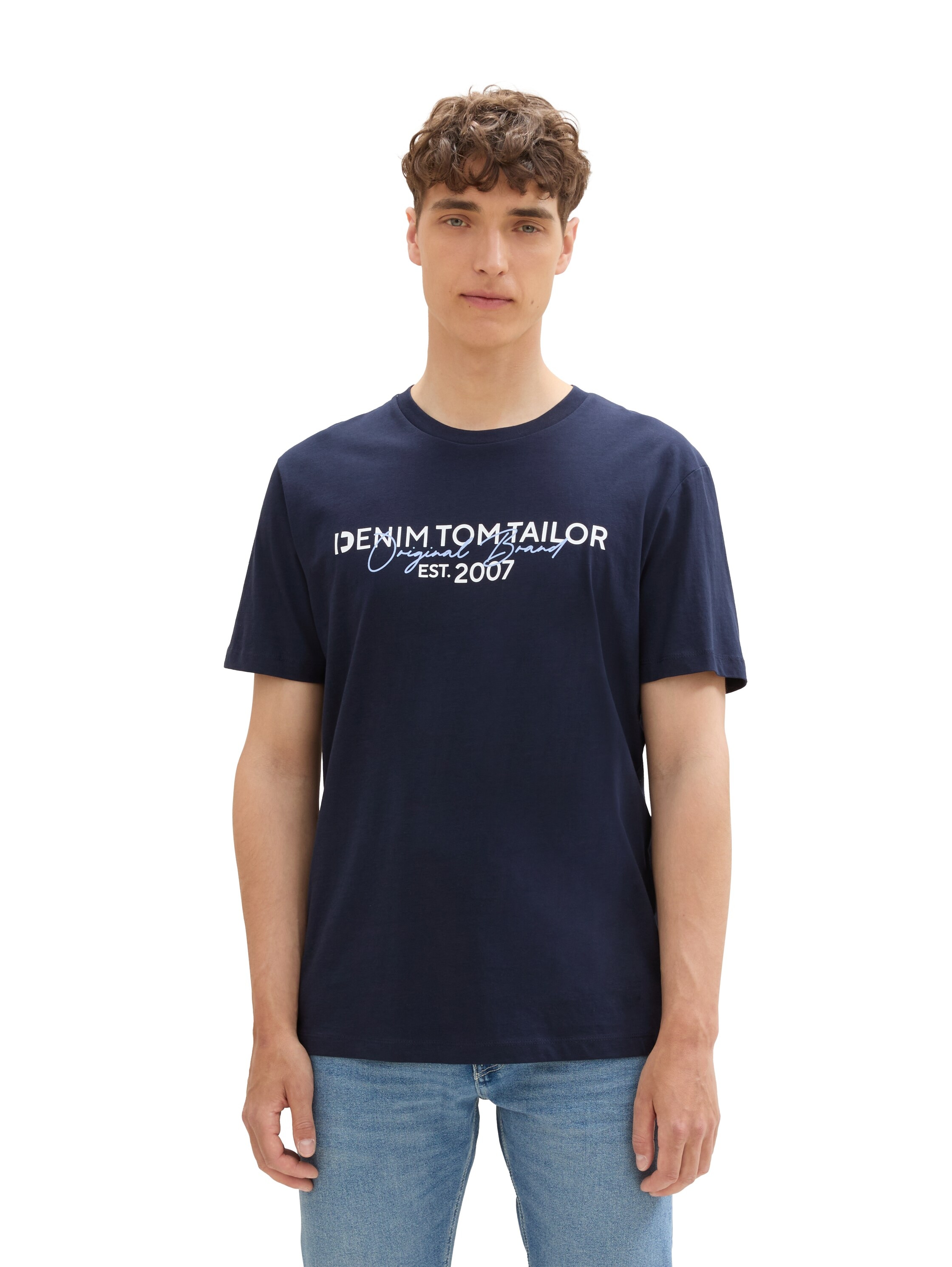 TOM TAILOR Denim Shirt à col rond avec différents imprimés logo