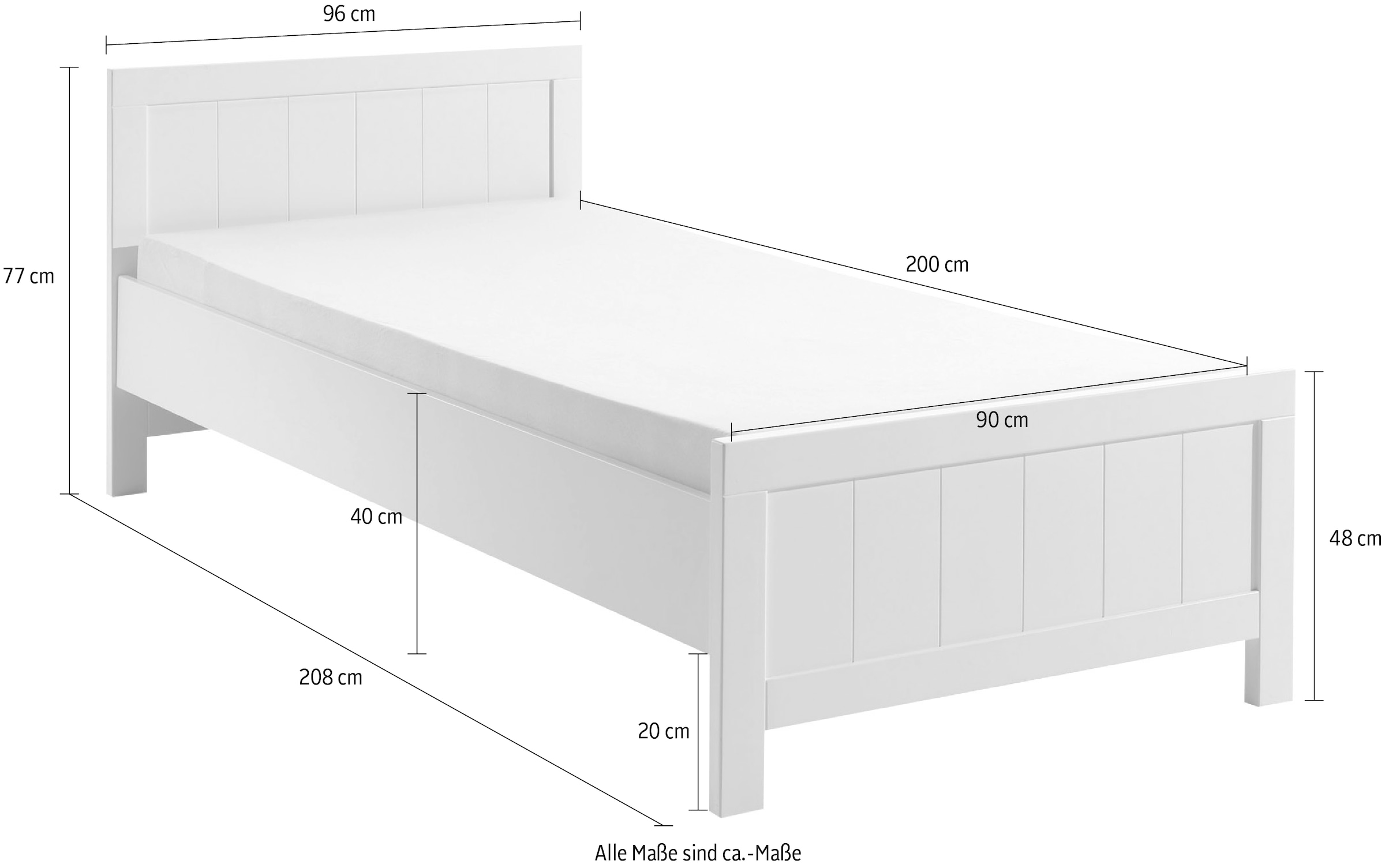 Vipack Einzelbett Made in Europe,  Einzelbett in Landaus Optik mit Liegefläche 90 x 200 cm, Weiss lackiert